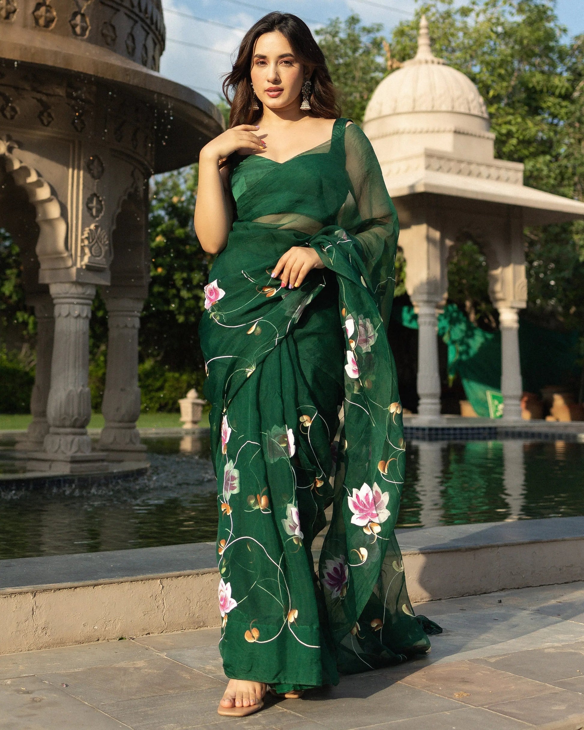 Vilaval Handpainted Organza Saree My Store