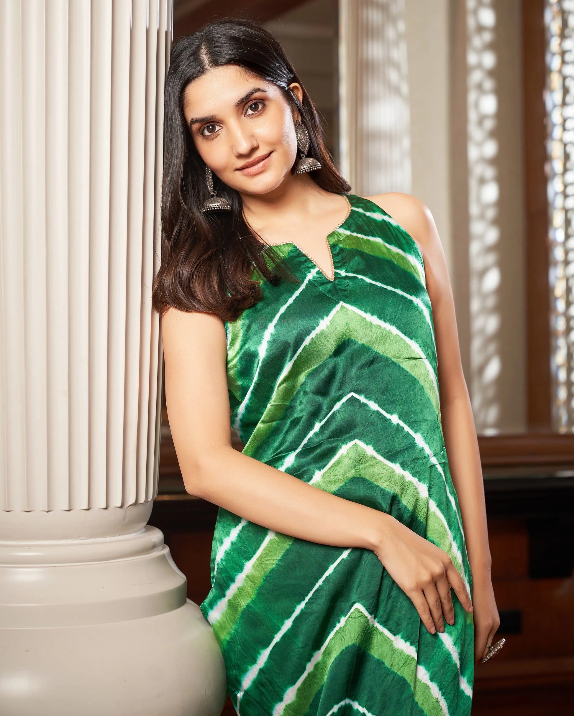 Gamha Green Leheriya Silk Kurta set My Store