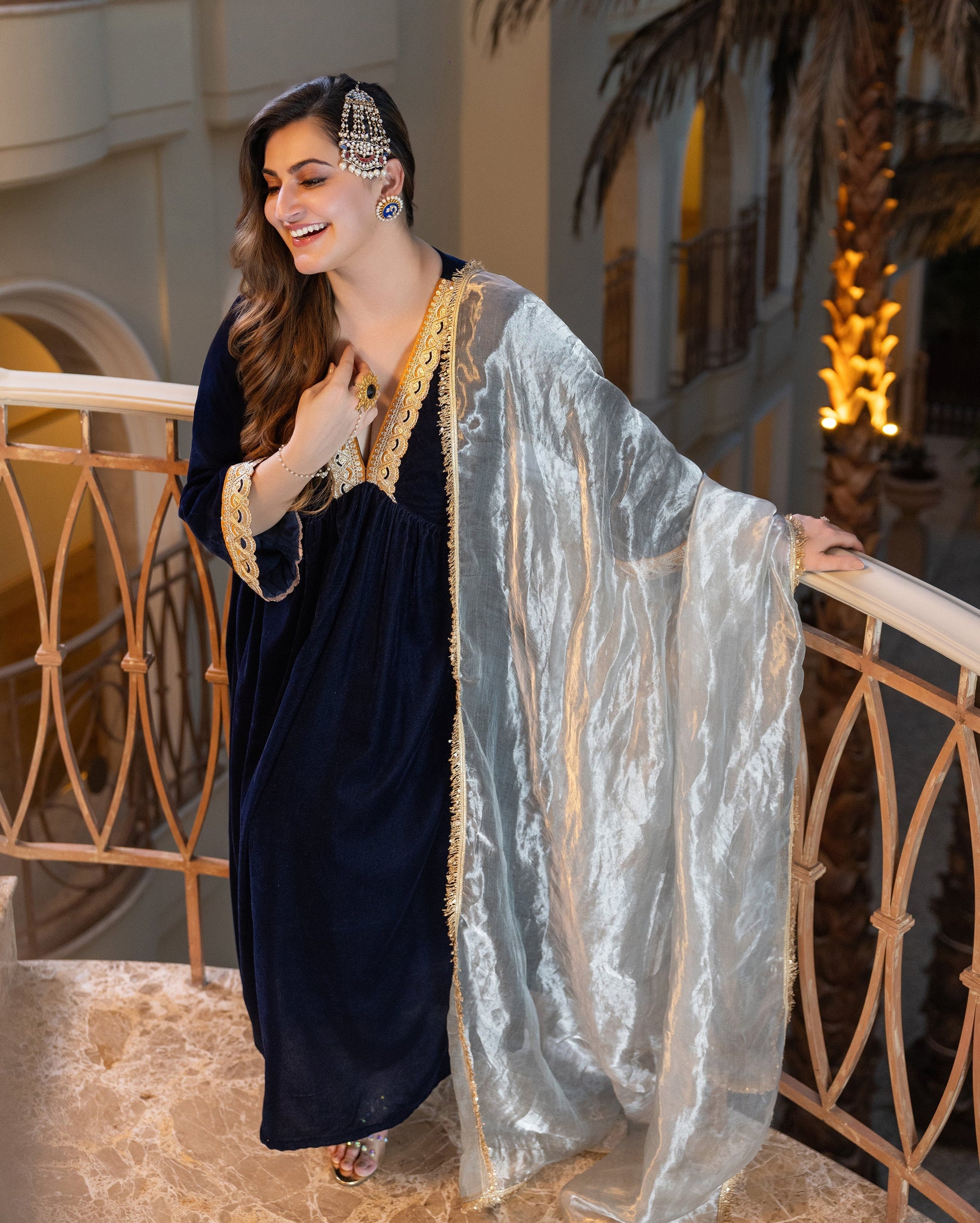 Murshid Navy Solid Velvet Suit Set My Store