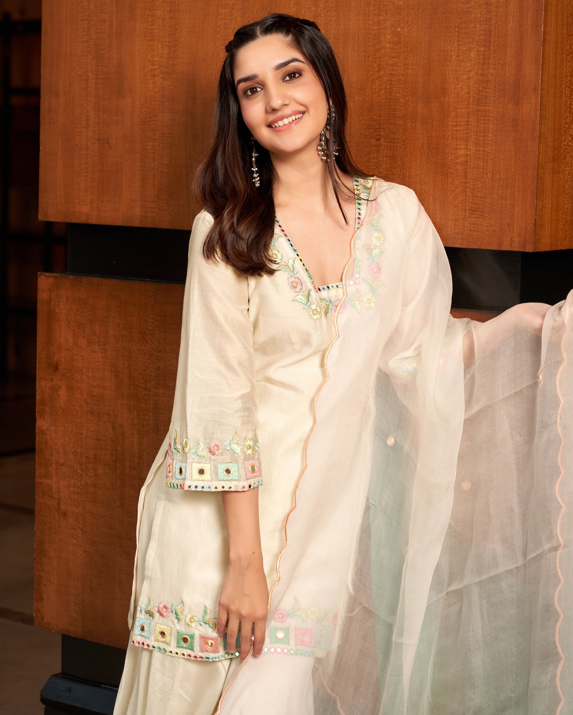 Raas White Embroidered Chanderi Sharara set Quick Cart