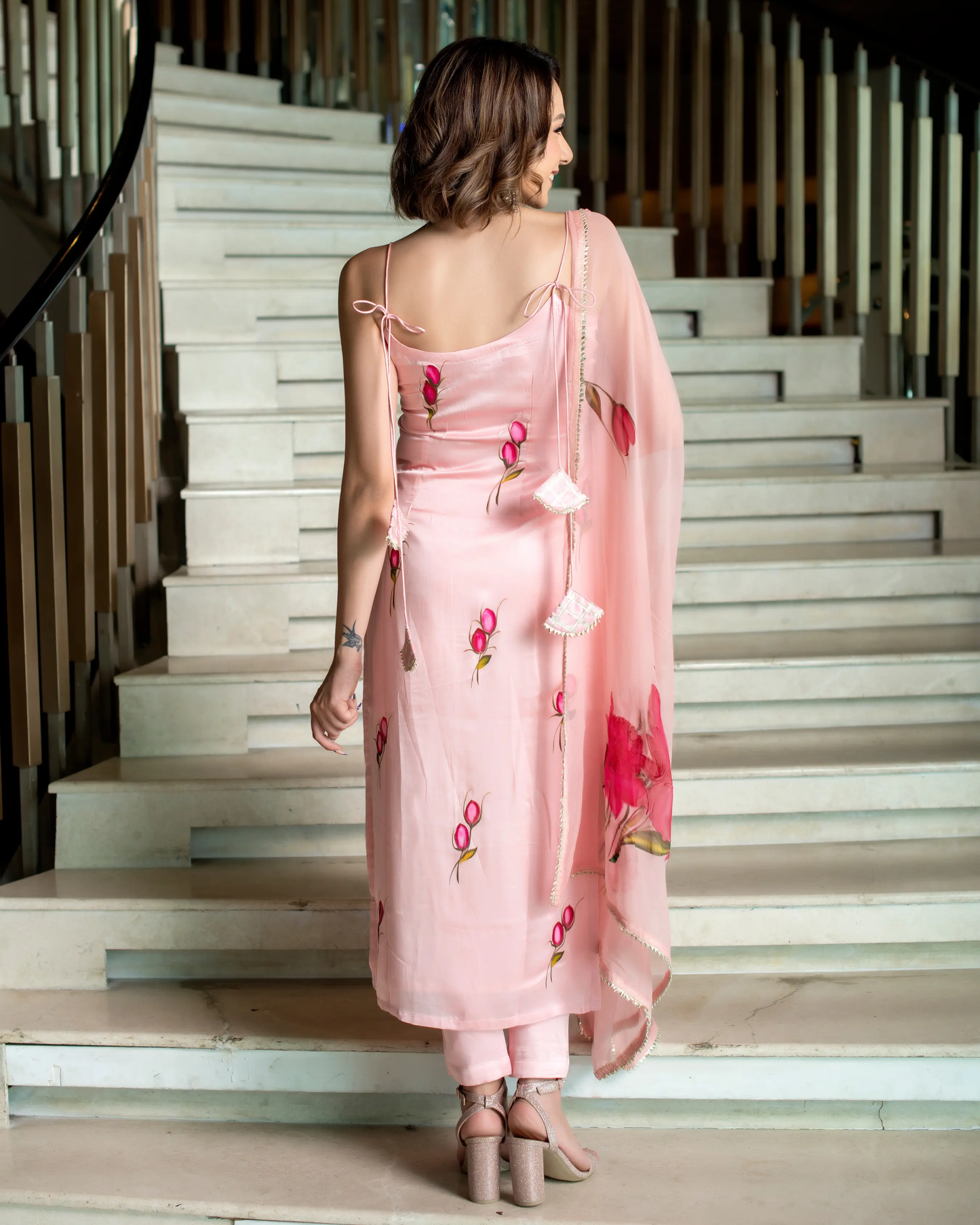 Peach Rose Handpainted Suit Set My Store