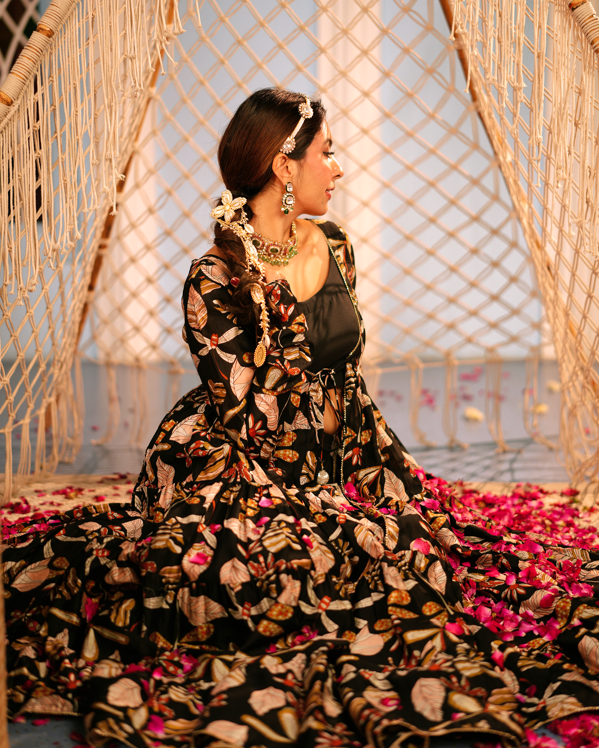 Jama Black Printed Chanderi Coord Set My Store