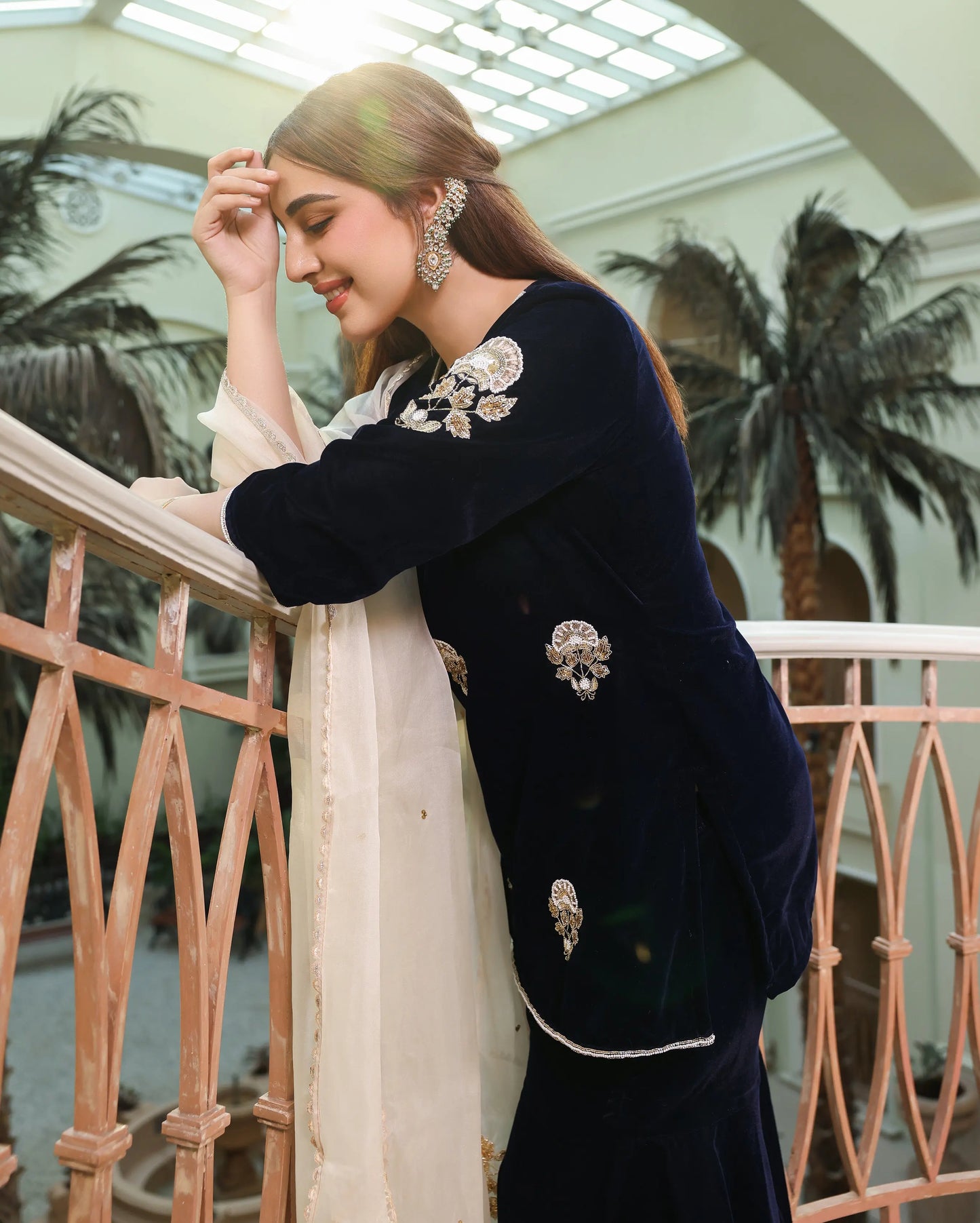 Nihayat Navy Embroidered Velvet Sharara Set My Store