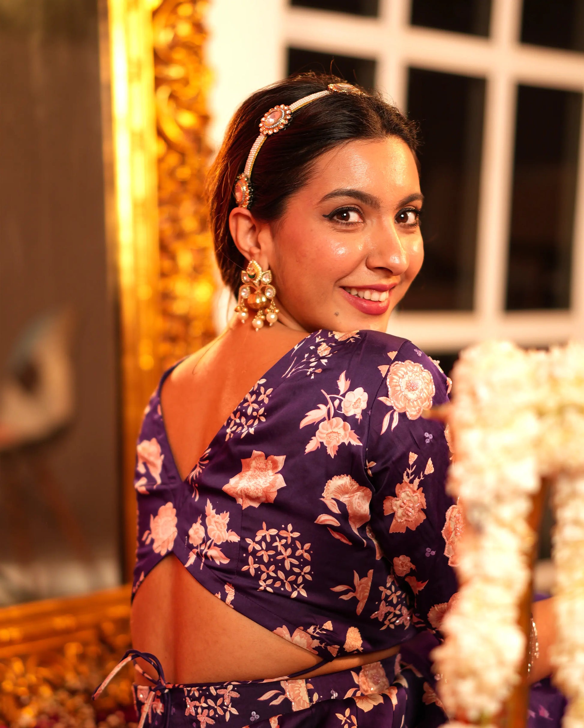 Nandani Purple Printed Satin Lehenga Set My Store