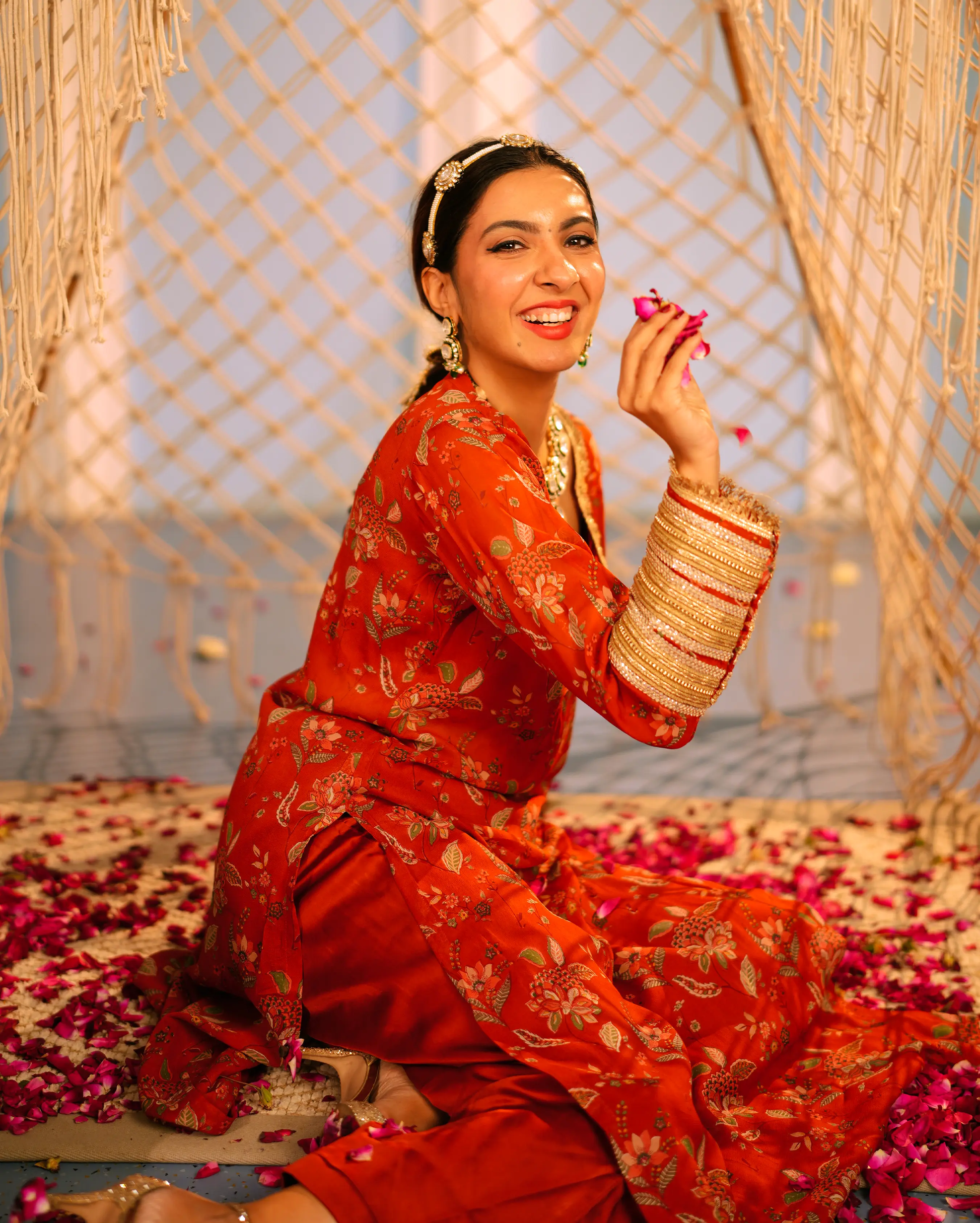 Veda Orange Printed Georgette Kurta Set My Store