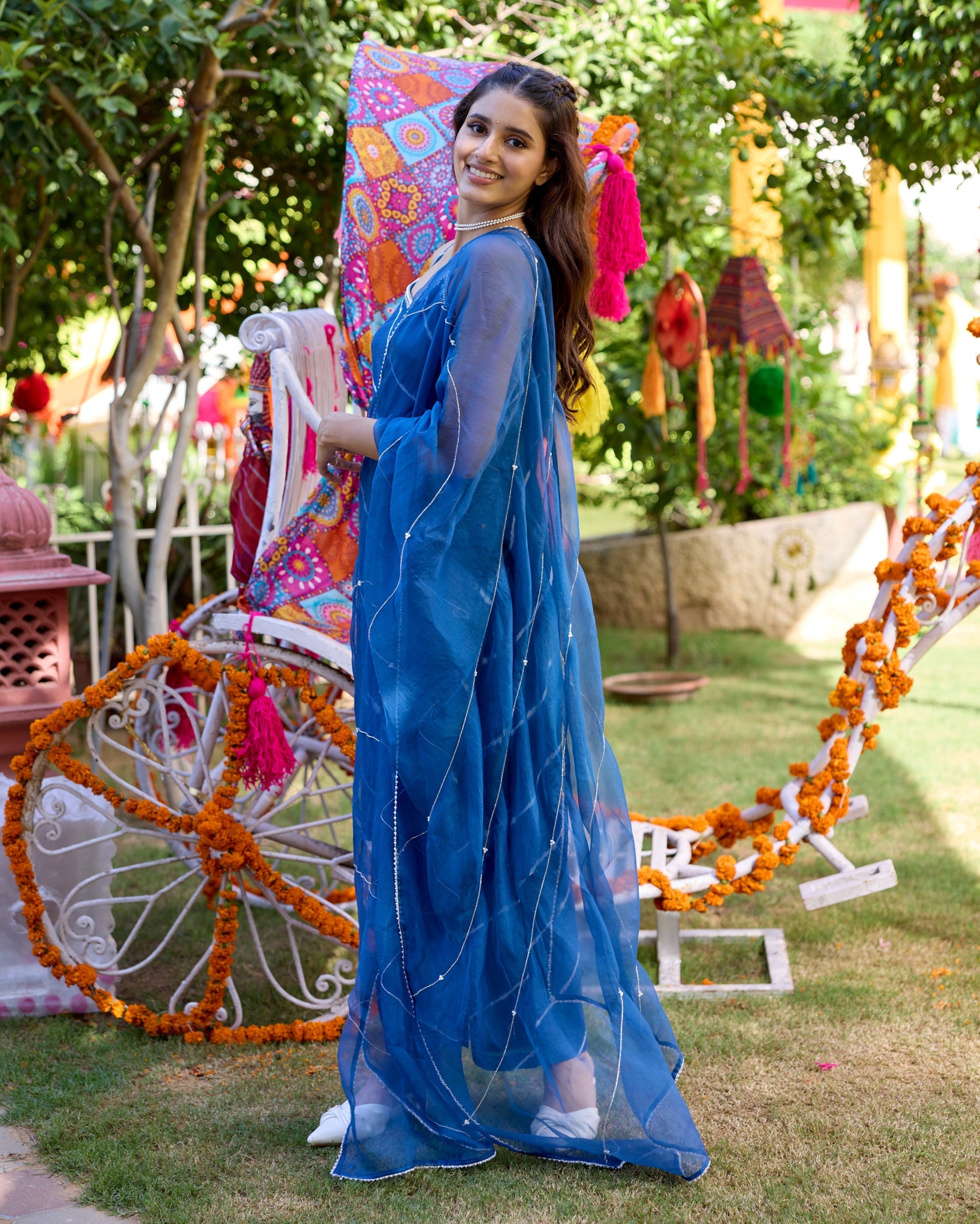 Sneh Blue Leheriya Cotton Suit Set My Store