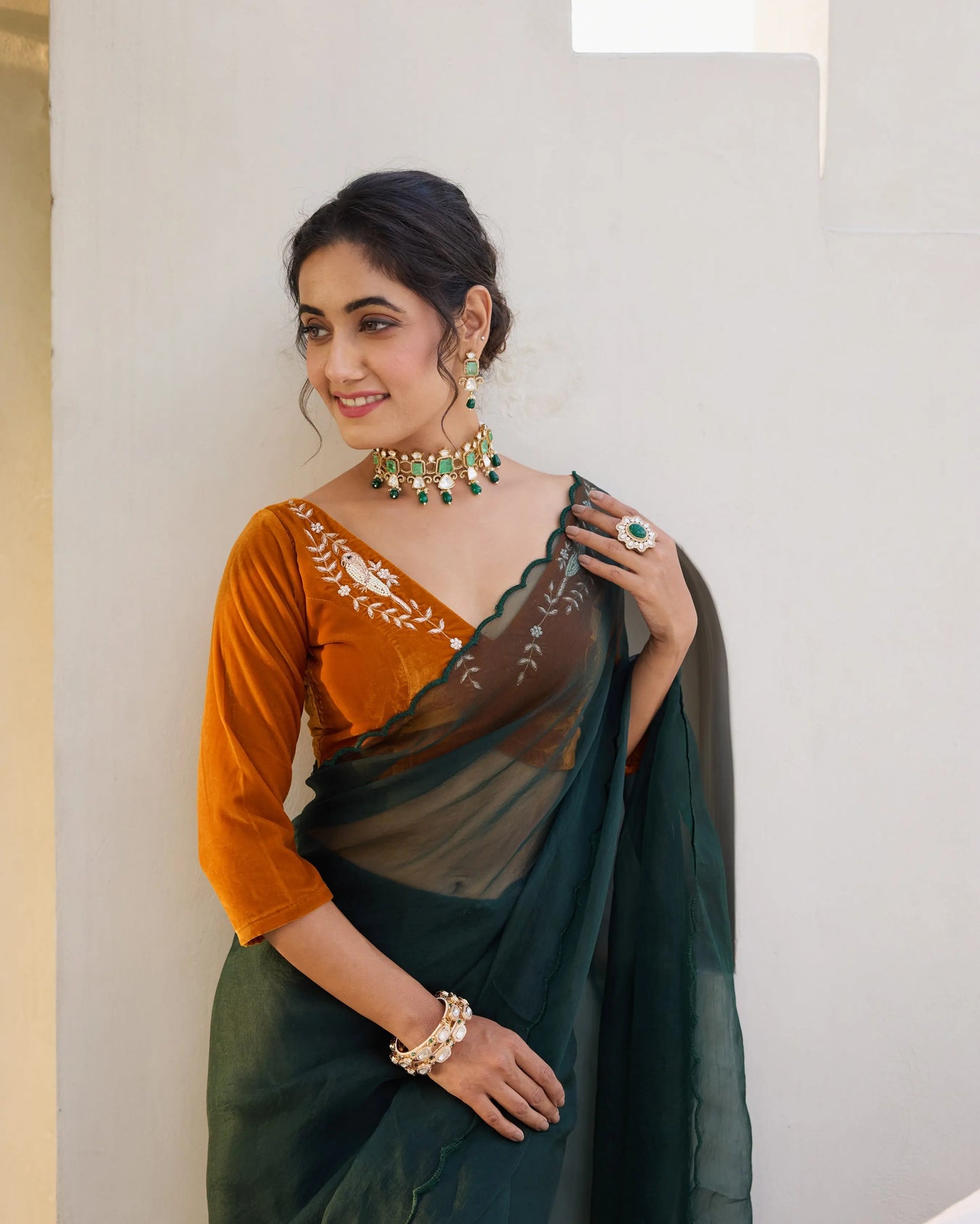 Sparrow Mustard Velvet Embroidered Blouse My Store