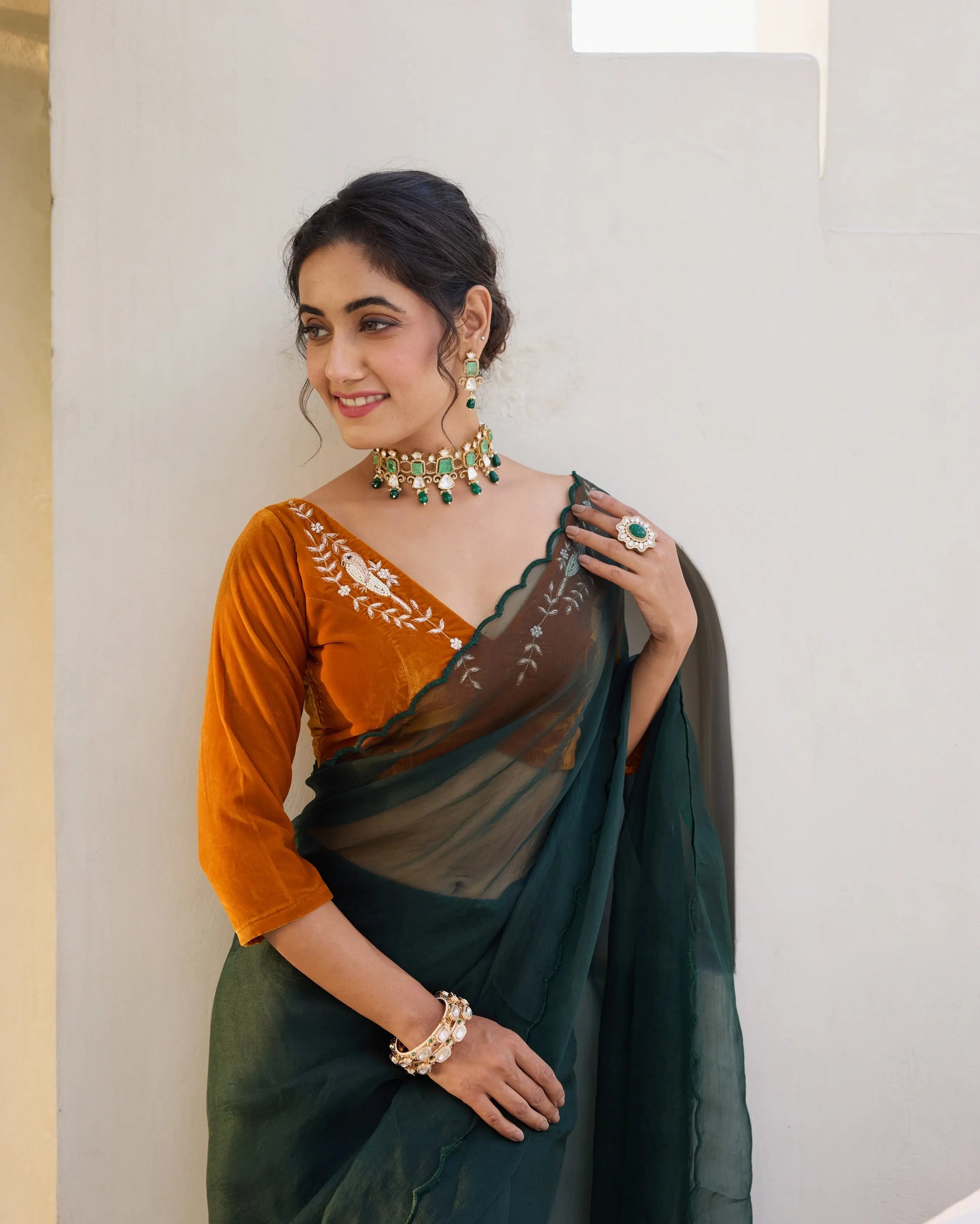 Sparrow Mustard Velvet Embroidered Blouse My Store