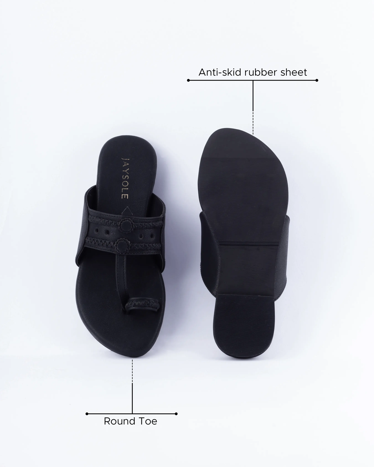 Melanie Black Solid Kolha Flats My Store