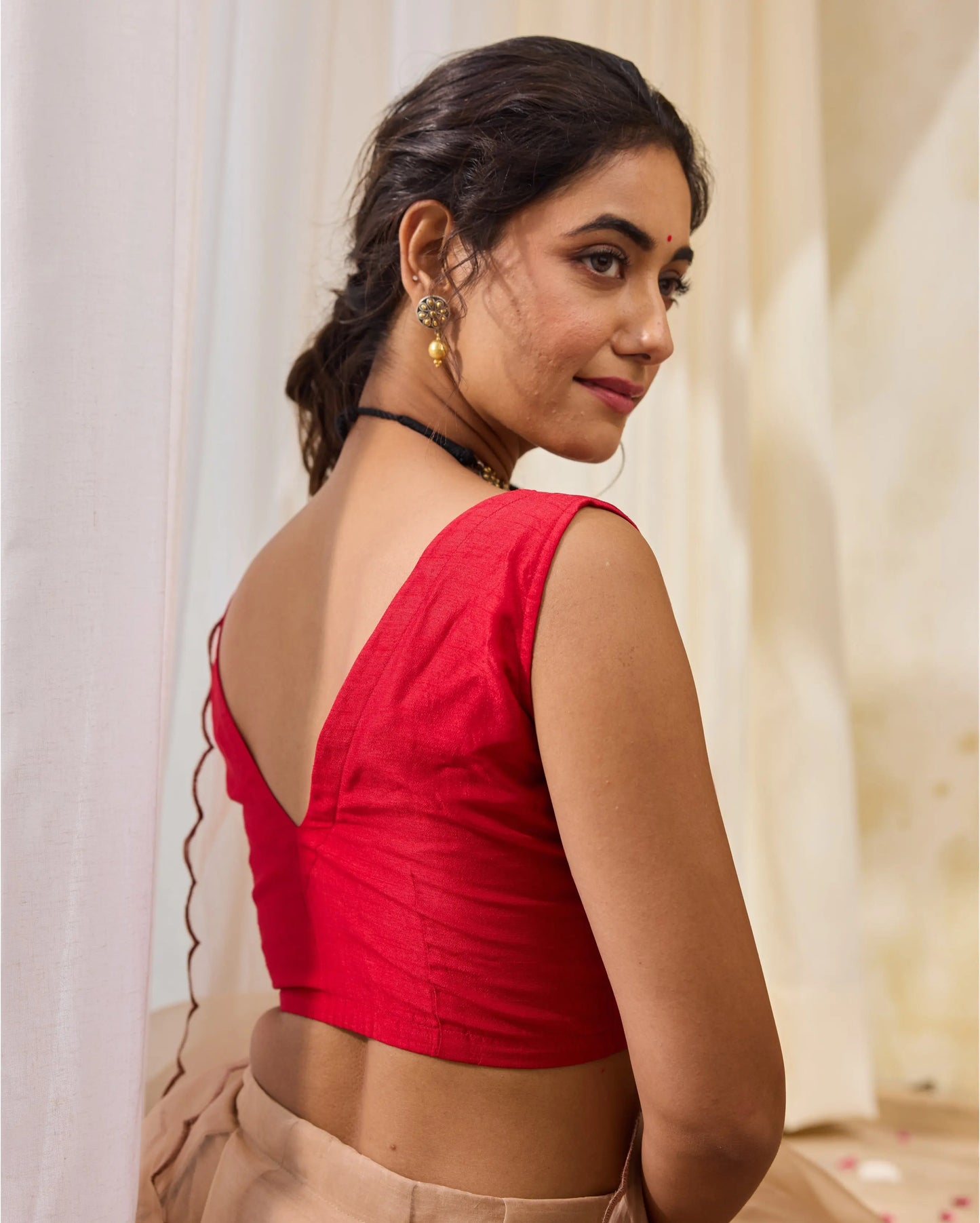 Cherry Chic Red Silk Sleeveless Blouse My Store