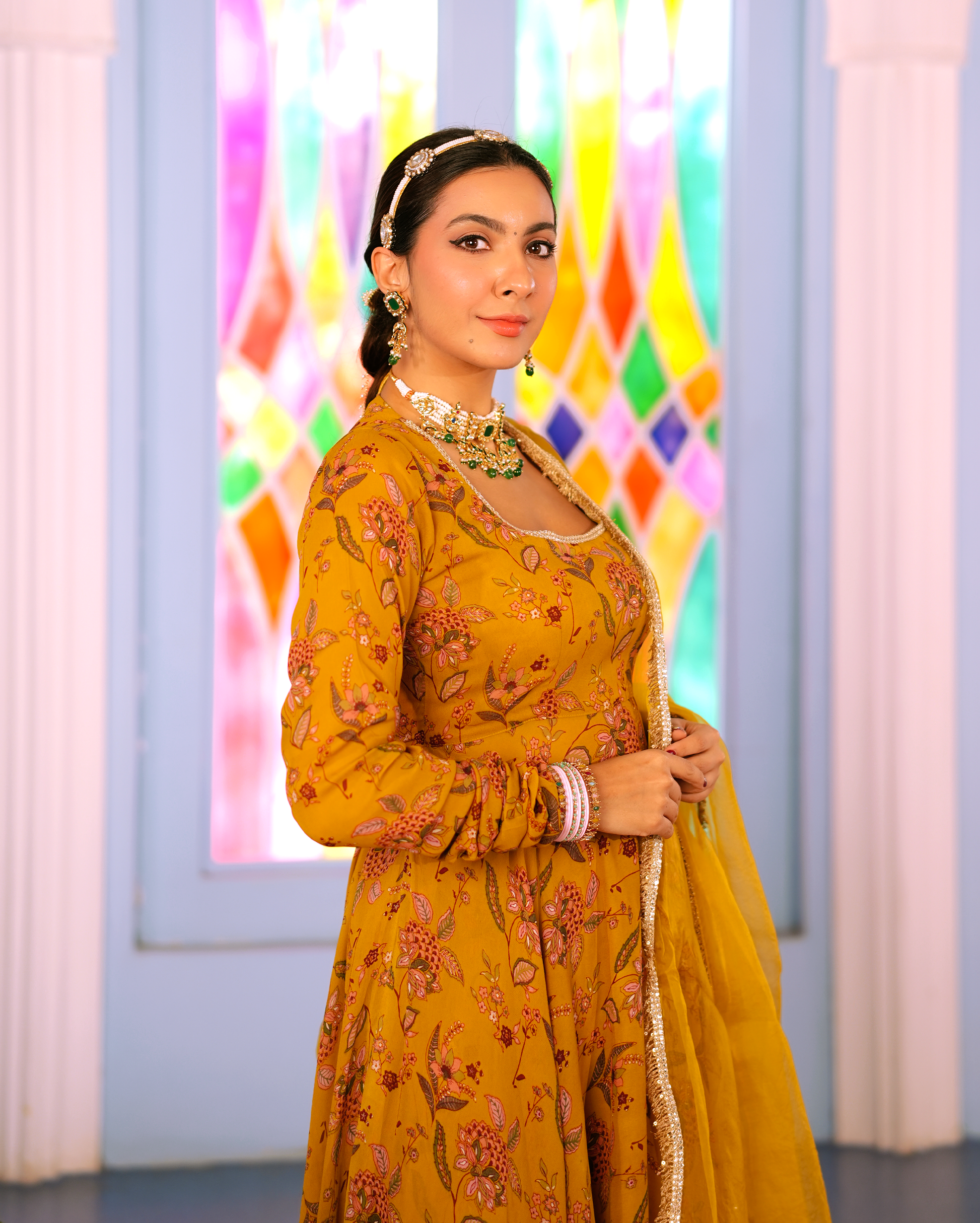 Isha Mustard Printed Georgette Suit Set My Store