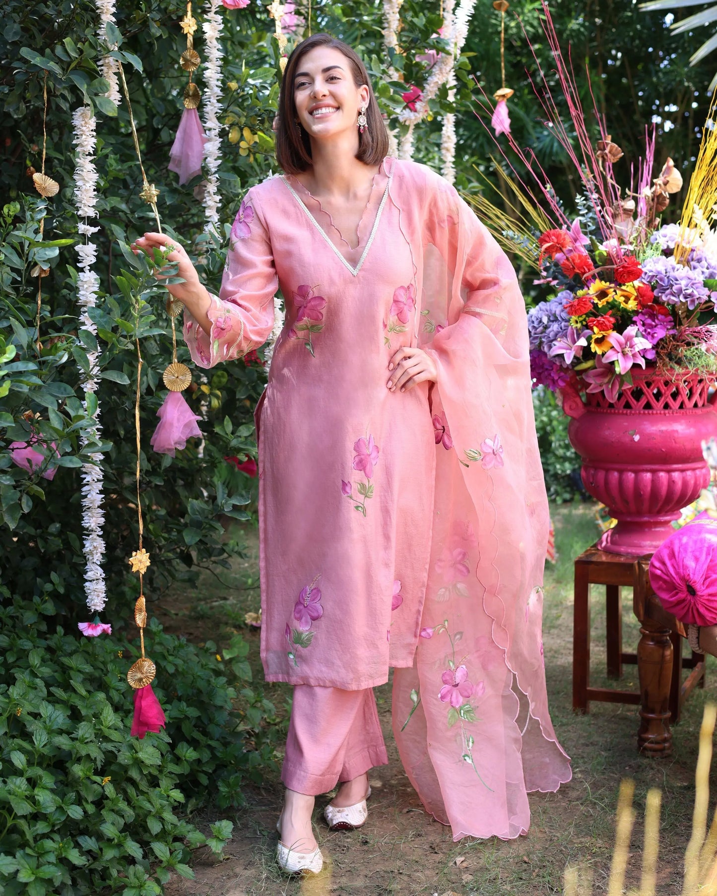 Peach Dream Handpainted Chanderi Suit Set My Store