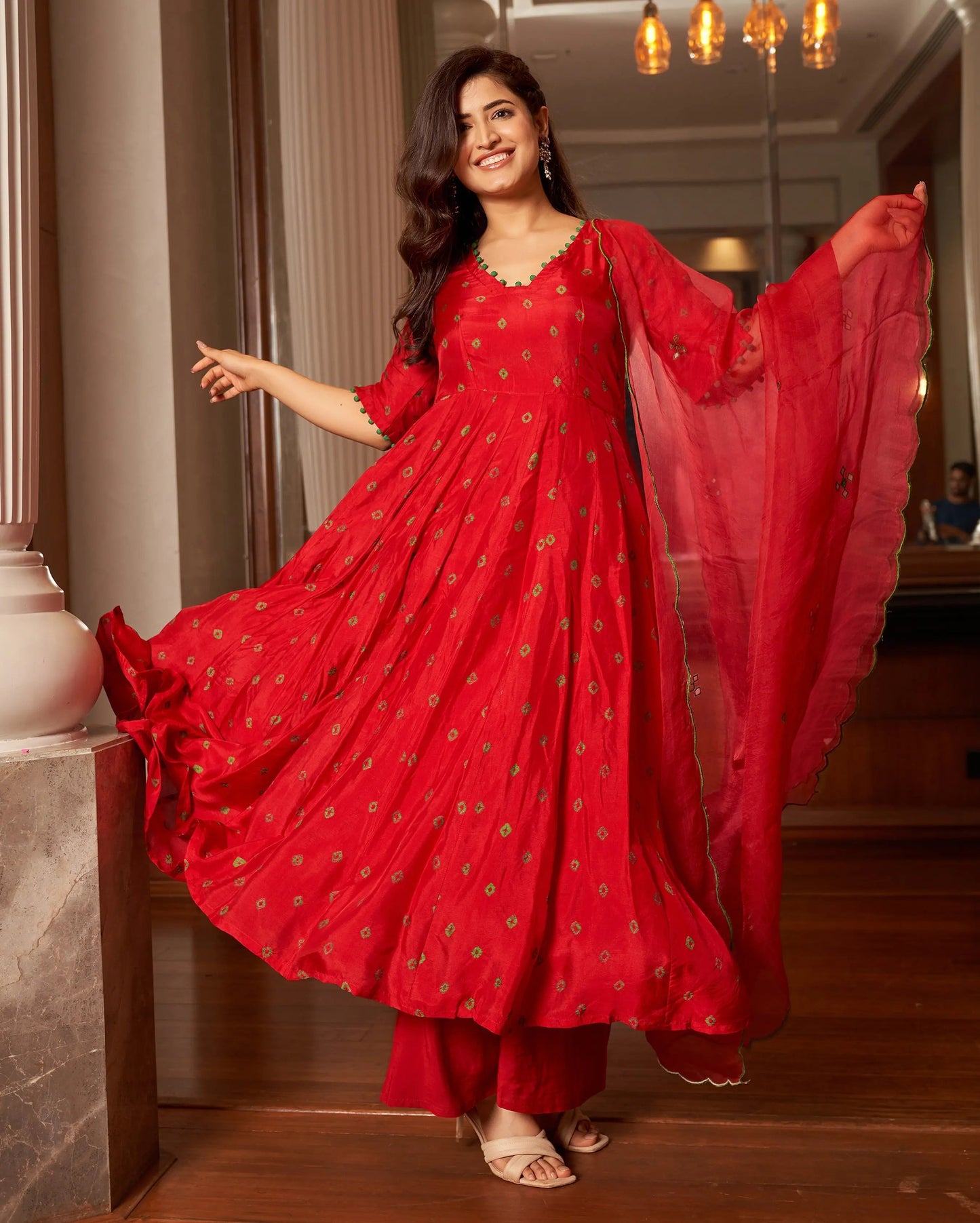 Rasa Red Bandhani Silk Suit Set My Store