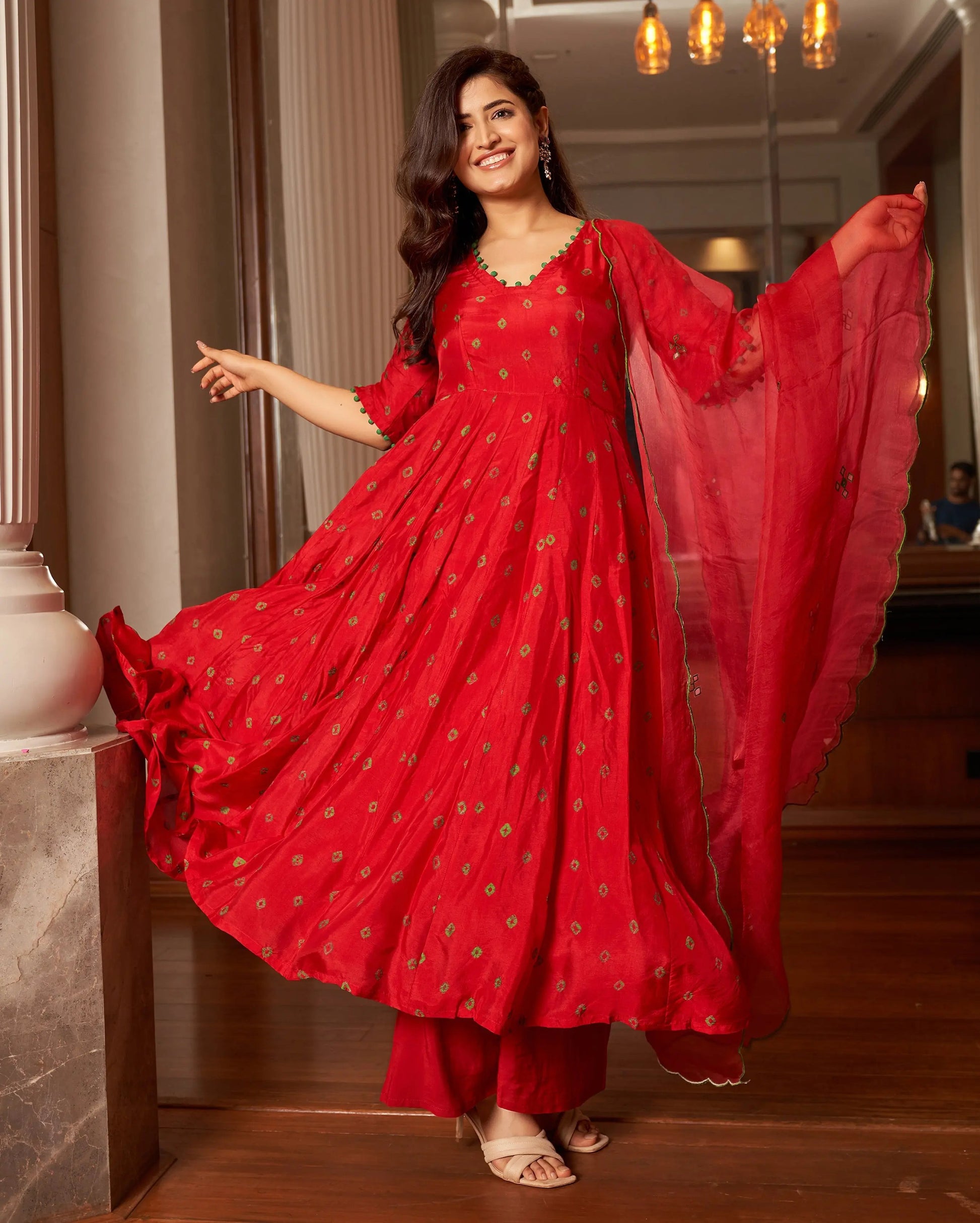 Rasa Red Bandhani Silk Suit Set My Store