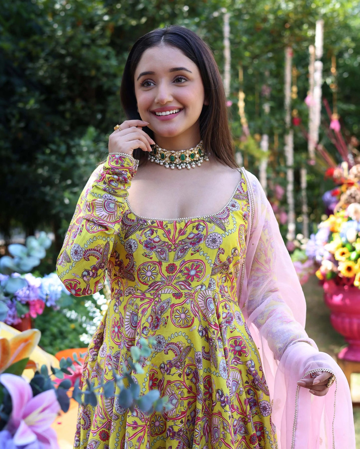 Sunglow Yellow Printed Chanderi Suit Set My Store