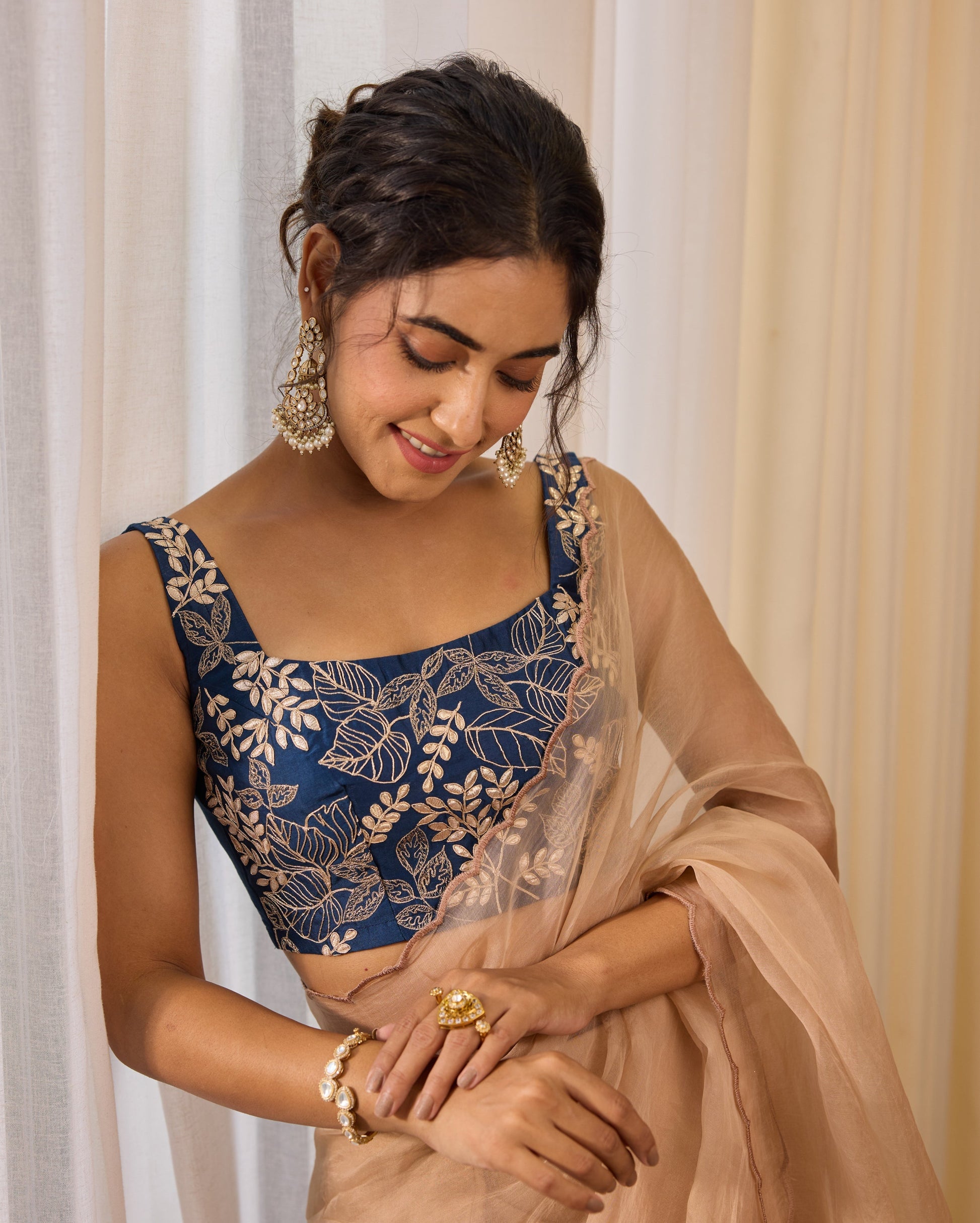 Indigo Whisper Blue Chanderi Gotapatti Blouse My Store