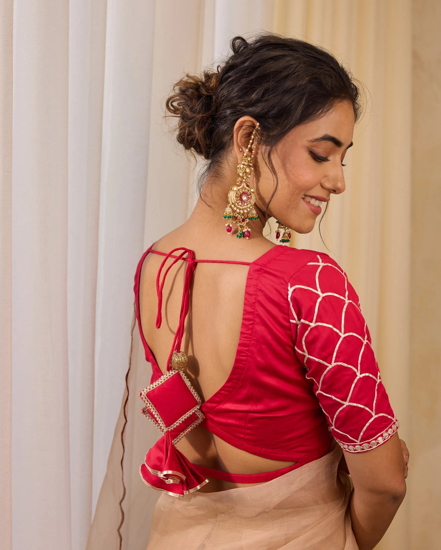 Scarlet Red Satin Gotapatti Blouse My Store