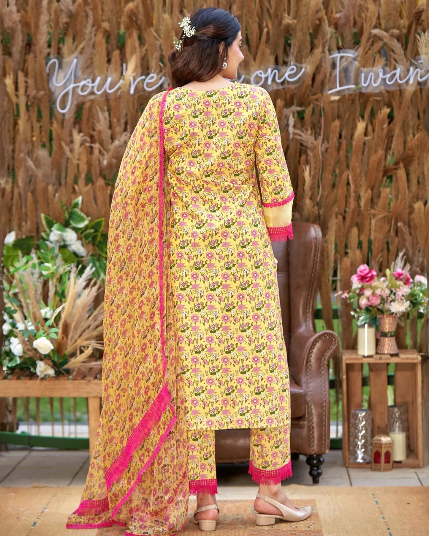 Flora Yellow Printed Cotton Suit Set My Store