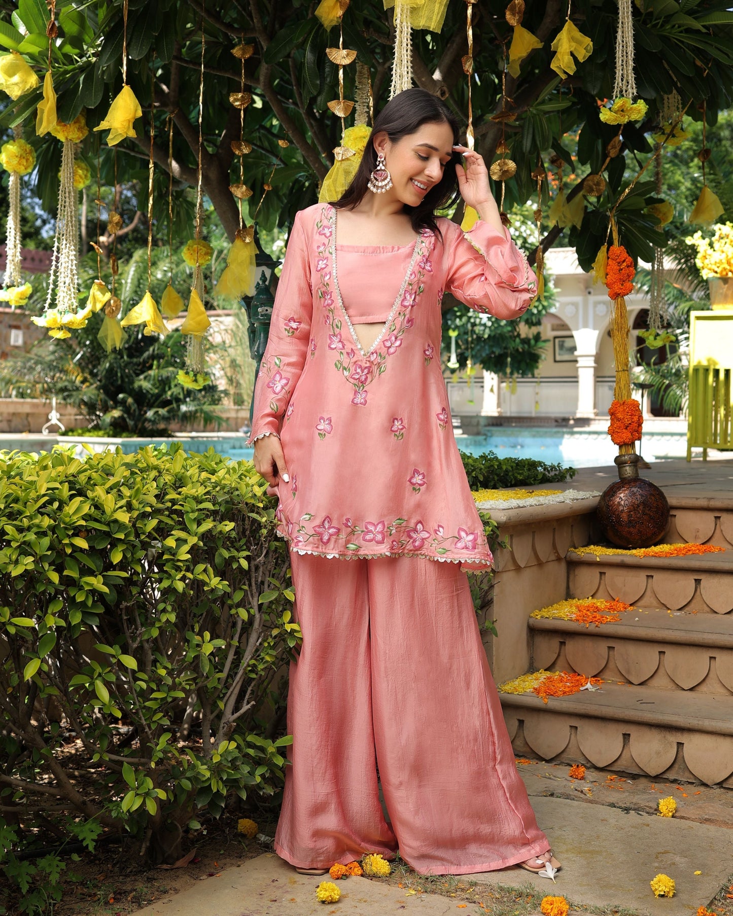 Peach Mystery Handpainted Silk Coord Set Quick Cart