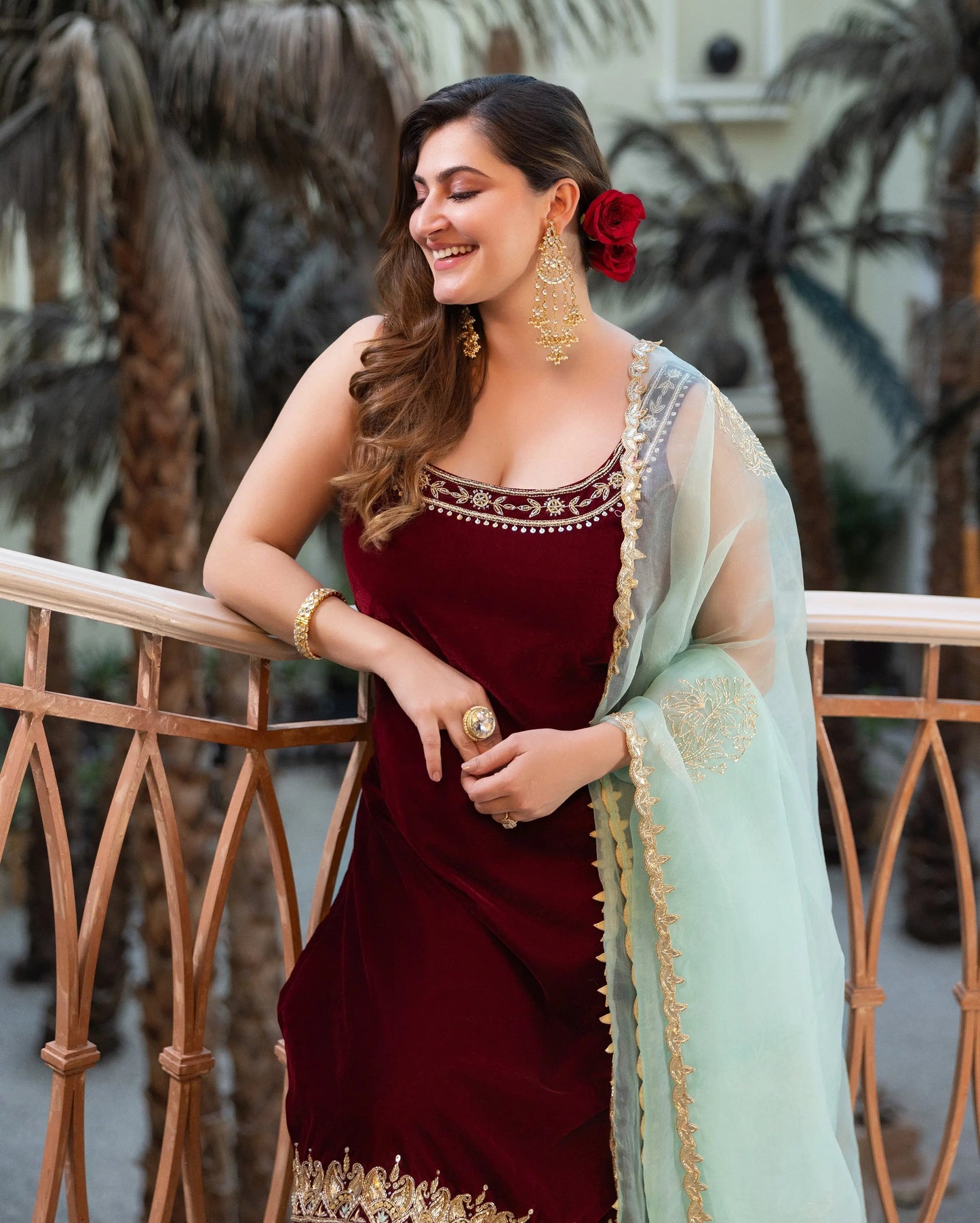 Muglahi Maroon Embroidered Velvet Suit Set My Store