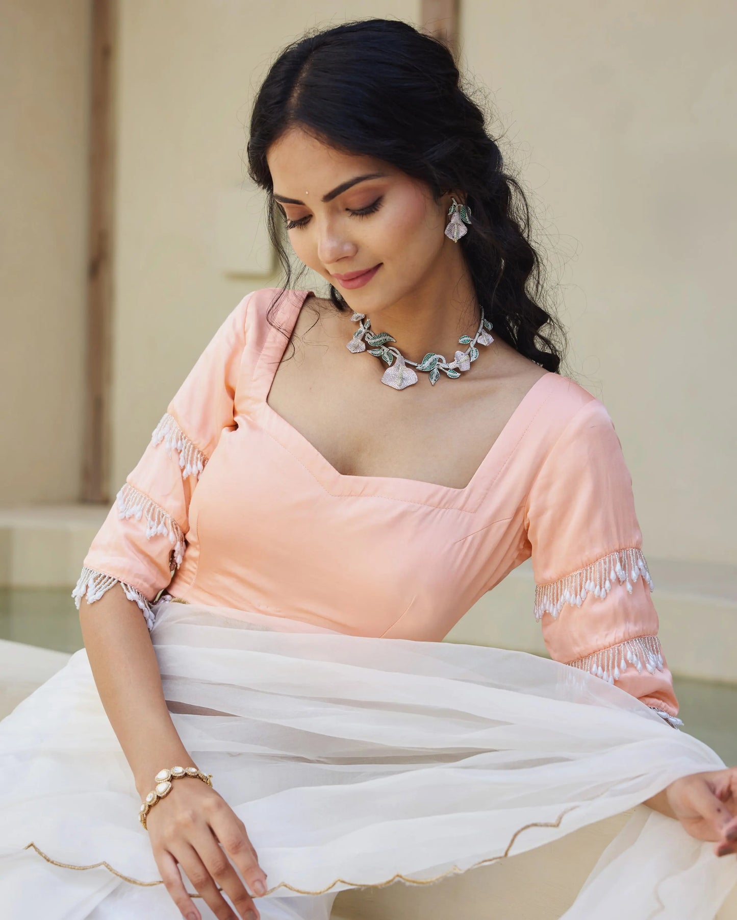 Breezy Belle Peach Satin Blouse My Store