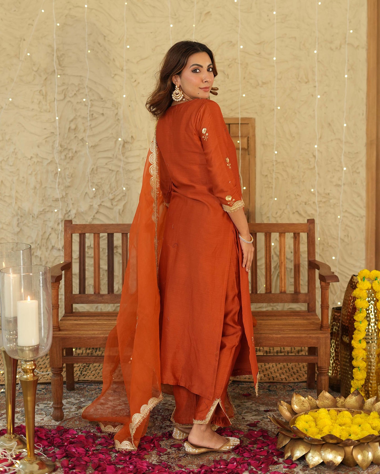 Roshni Orange Embroidered Chanderi Suit Set My Store