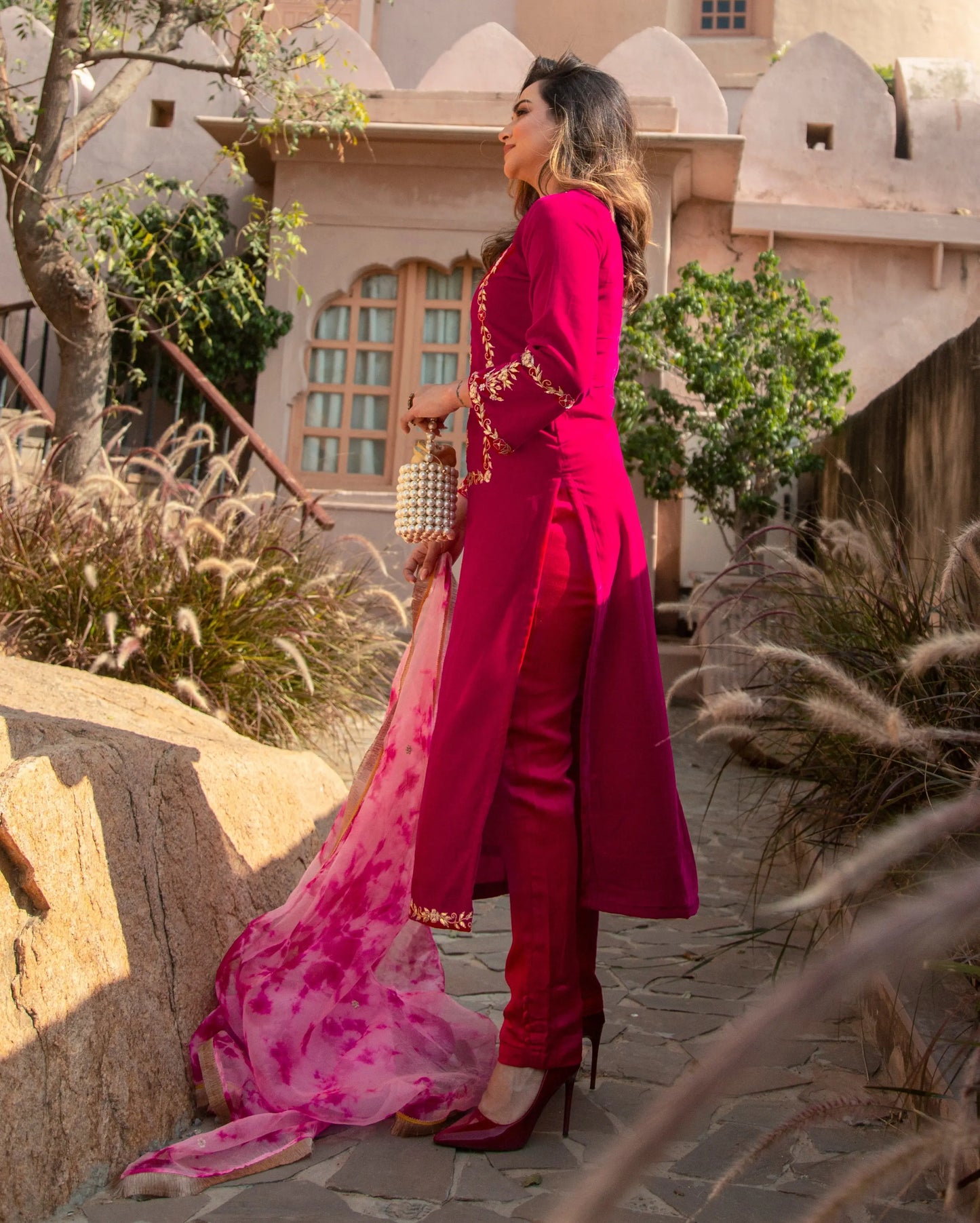 Pink Paradise Velvet Handcrafted Suit Set My Store