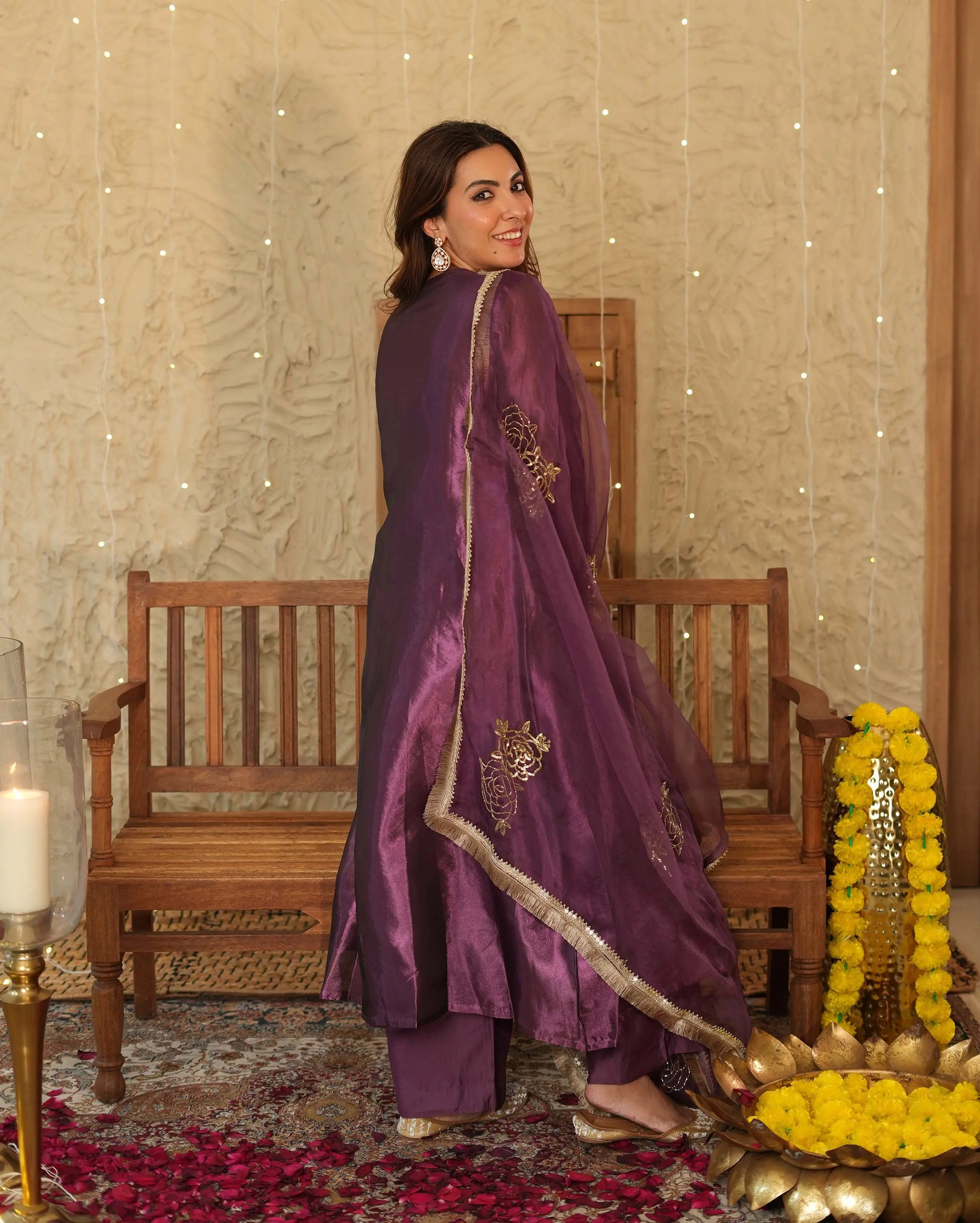 Jhilmil Purple Solid Tissue Suit Set My Store