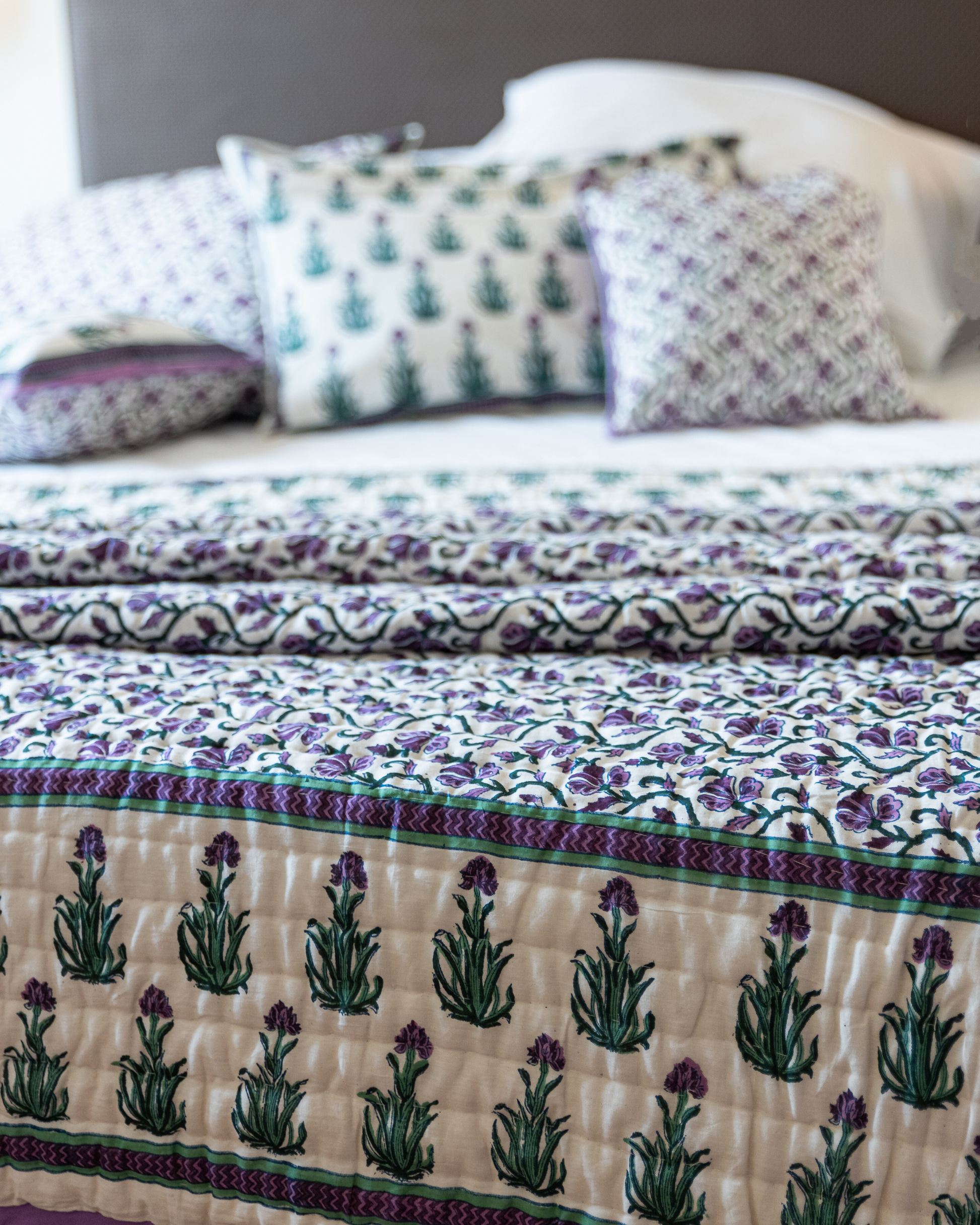 Gilly Flower Handblock Printed Cotton Quilt My Store