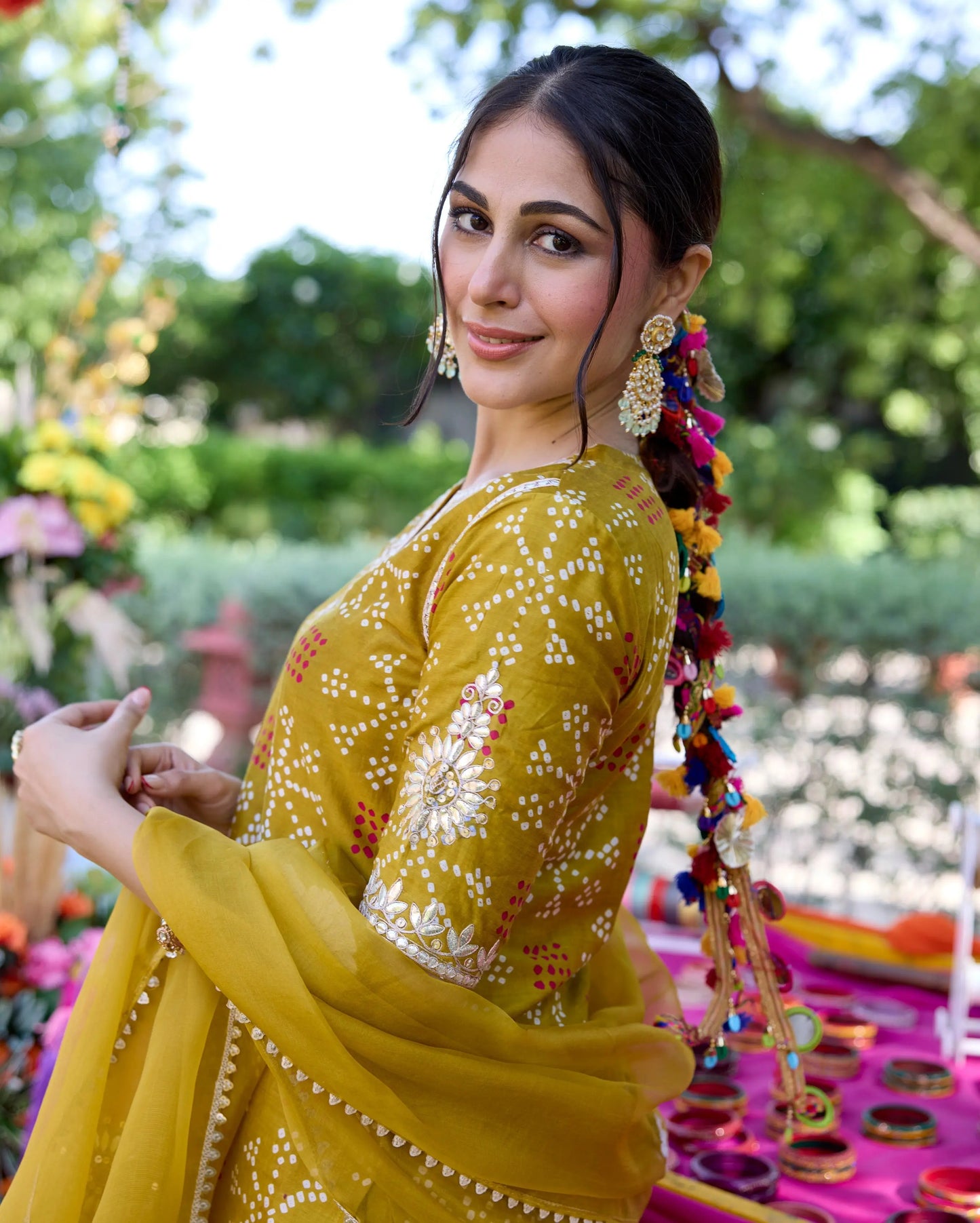 Naqsh Mustard Bandhani Chanderi Sharara Set