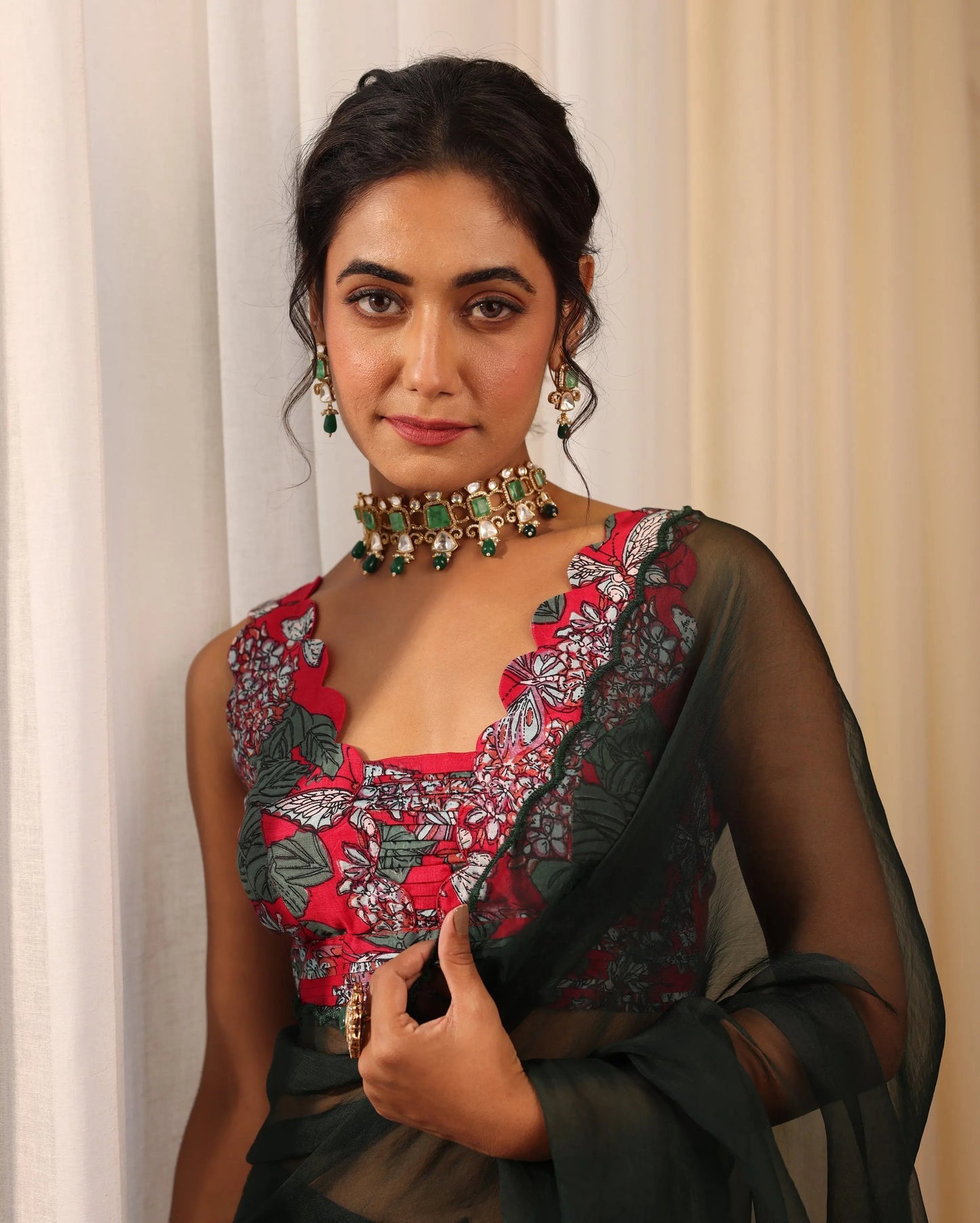 Riddhi Red Printed Chanderi Blouse My Store