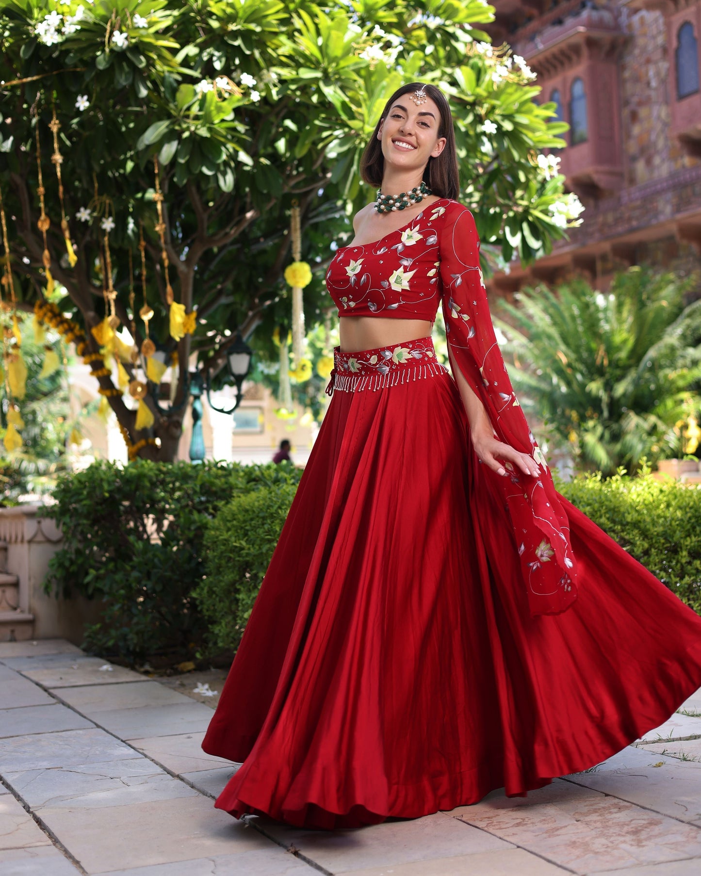 Rutvi Red Handpainted Satin Lehenga Set Quick Cart