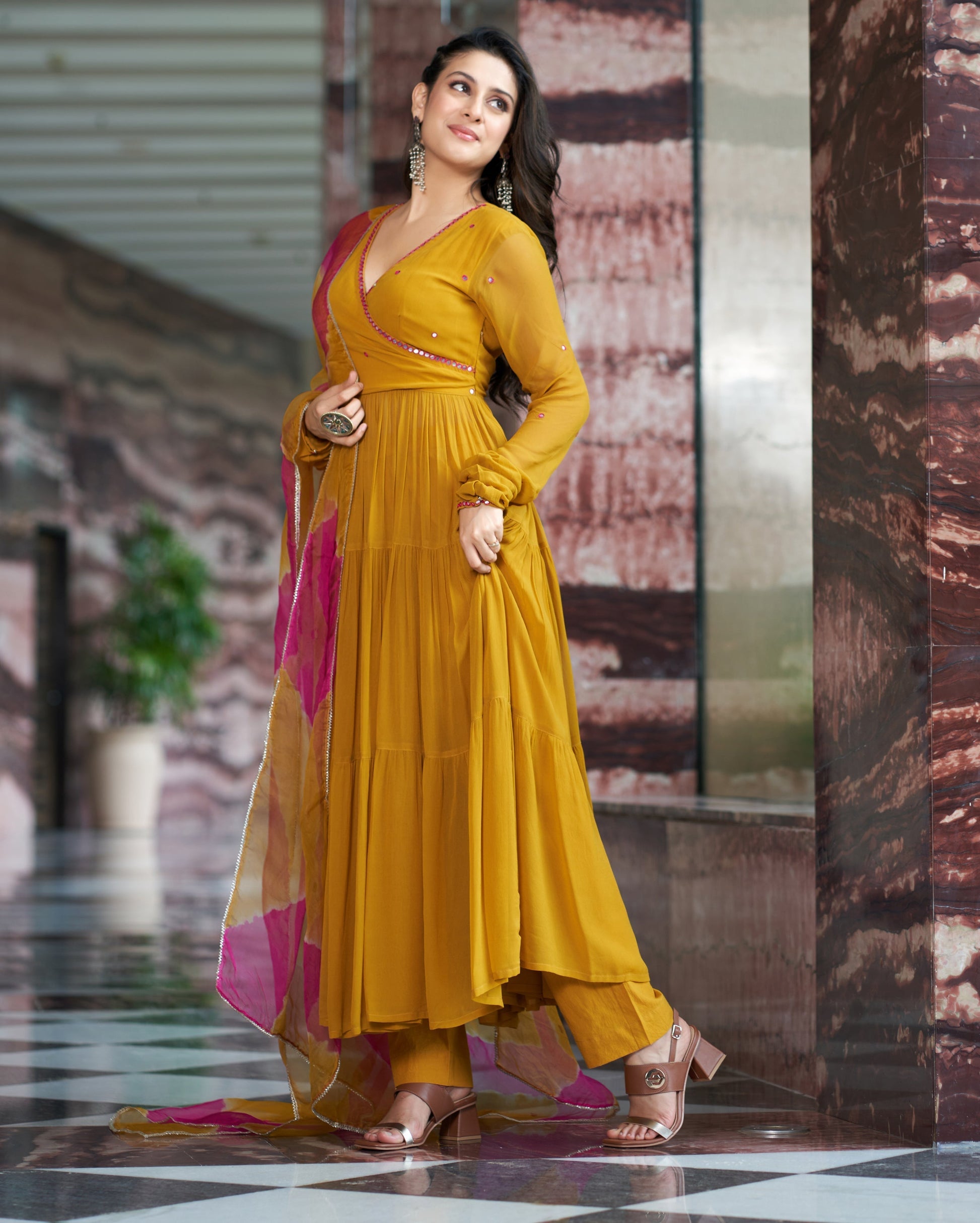 Umang Mustard Yellow Embroidered Georgette Suit Set Quick Cart