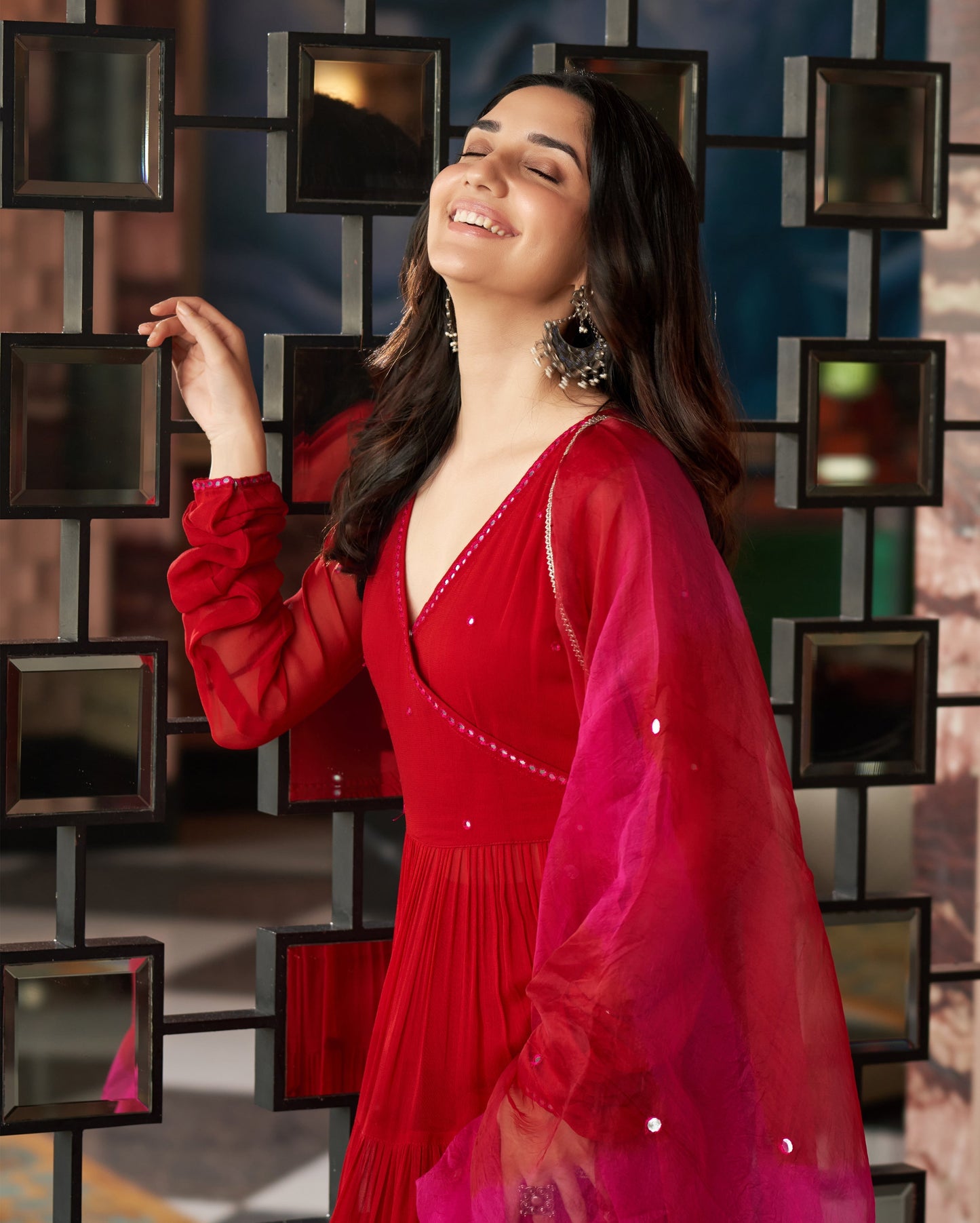 Rajni Red Embroidered Georgette Suit Set Quick Cart