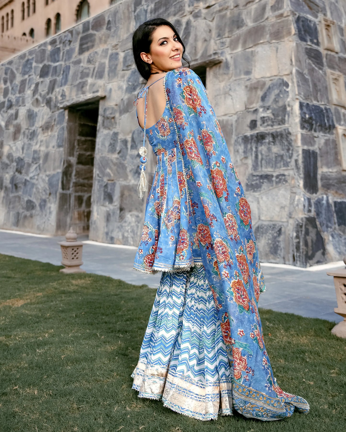 Rain Flower Handblock Gota Sharara Set My Store