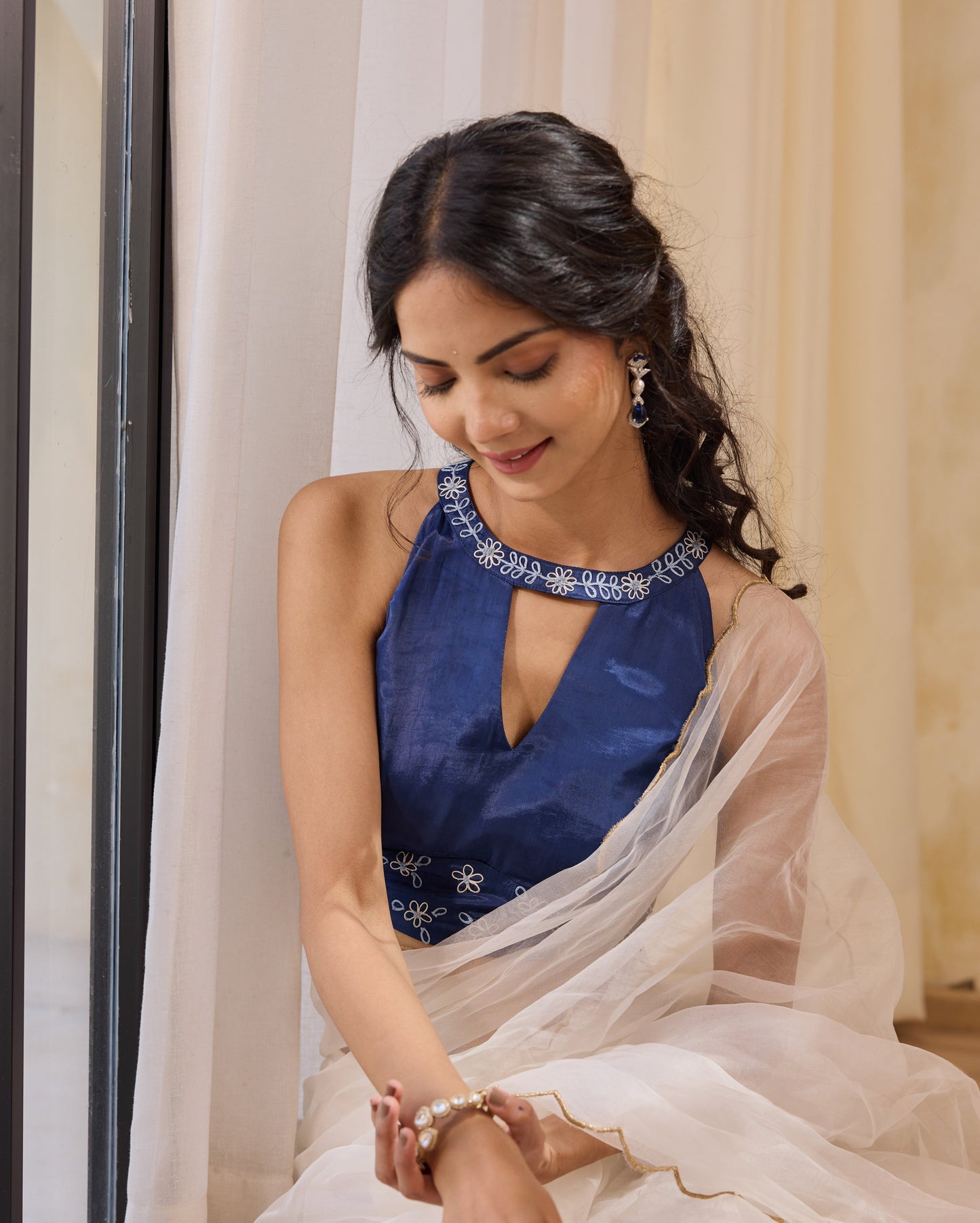 Daisy Dream Blue Silk Embroidered Blouse My Store