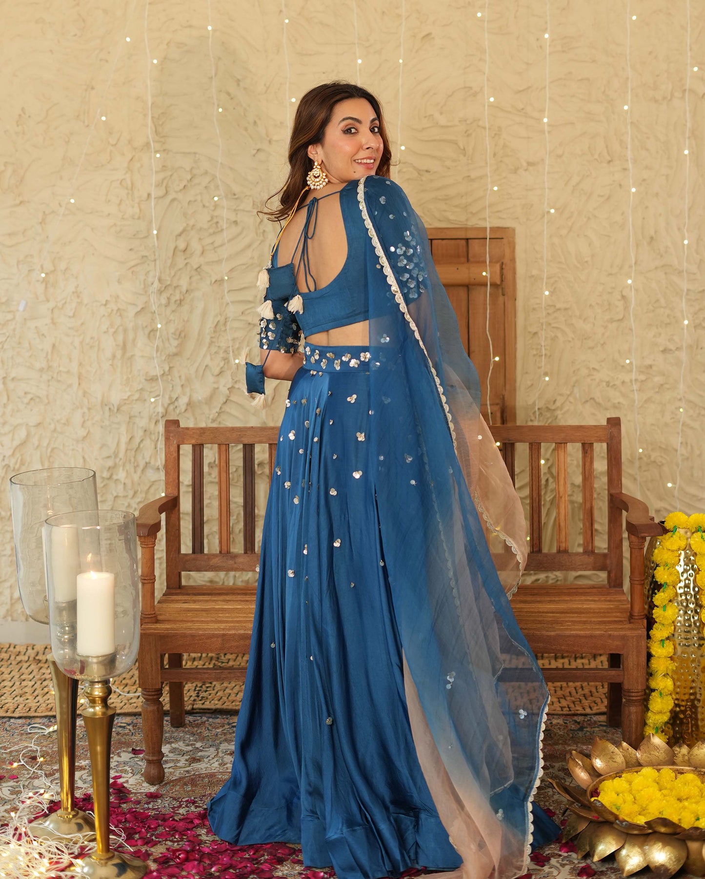 Phuljhadi Blue Handcrafted Satin Lehenga Set My Store