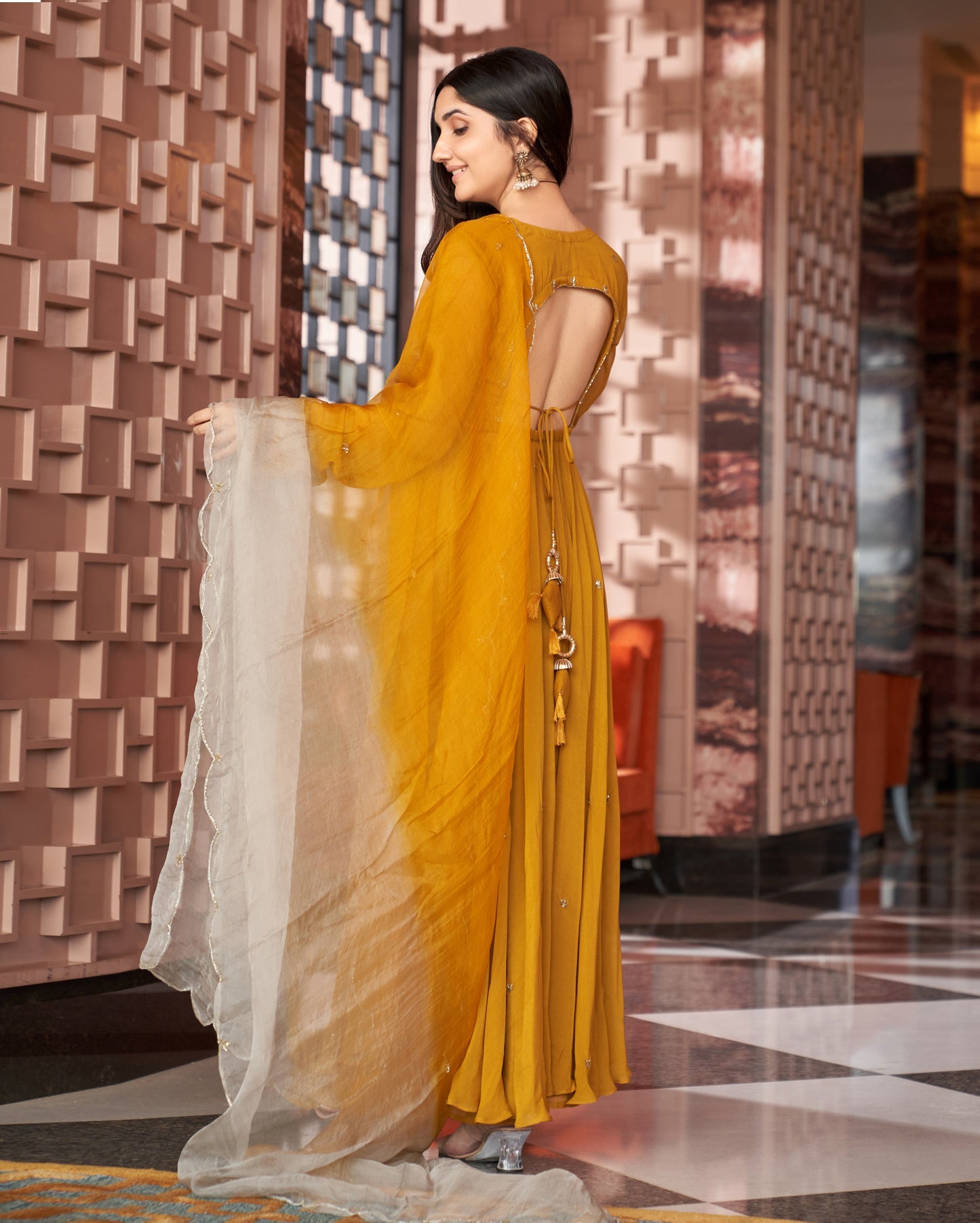 Rangat Mustard Yellow Embroidered Georgette Suit Set Quick Cart