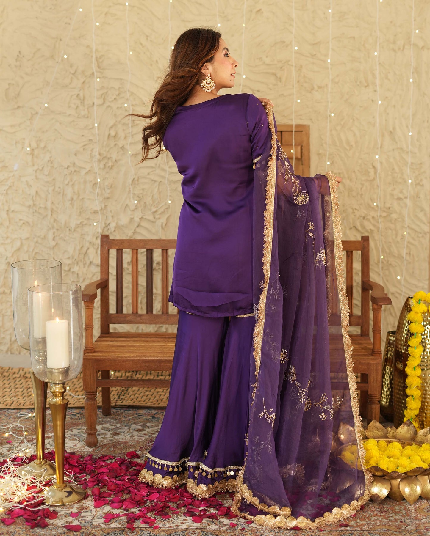 Ujwal Purple Solid Satin Sharara Set Quick Cart