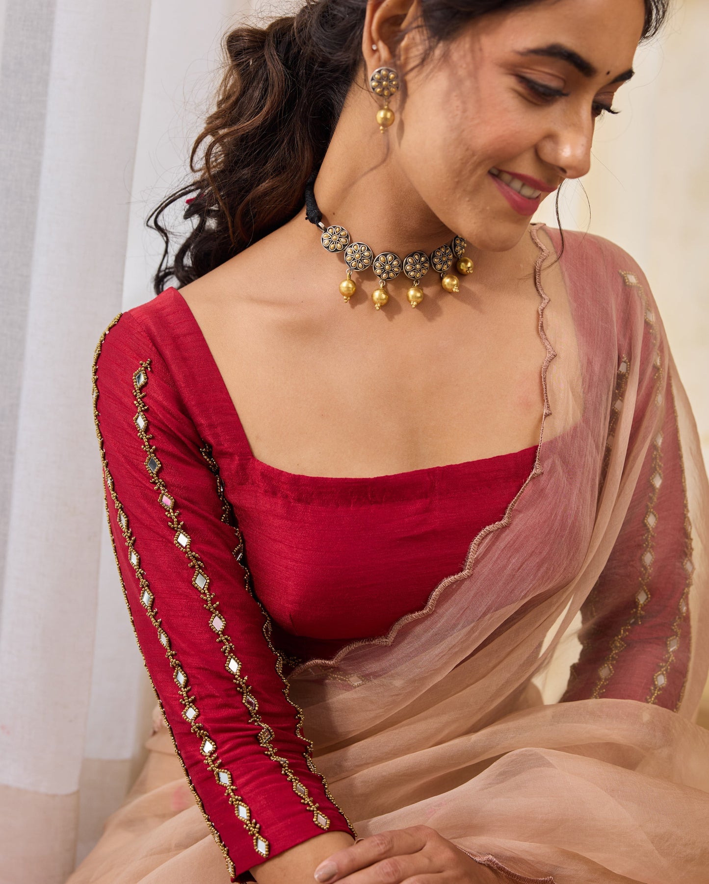 Desert Bloom Maroon Silk Embroidered Blouse My Store