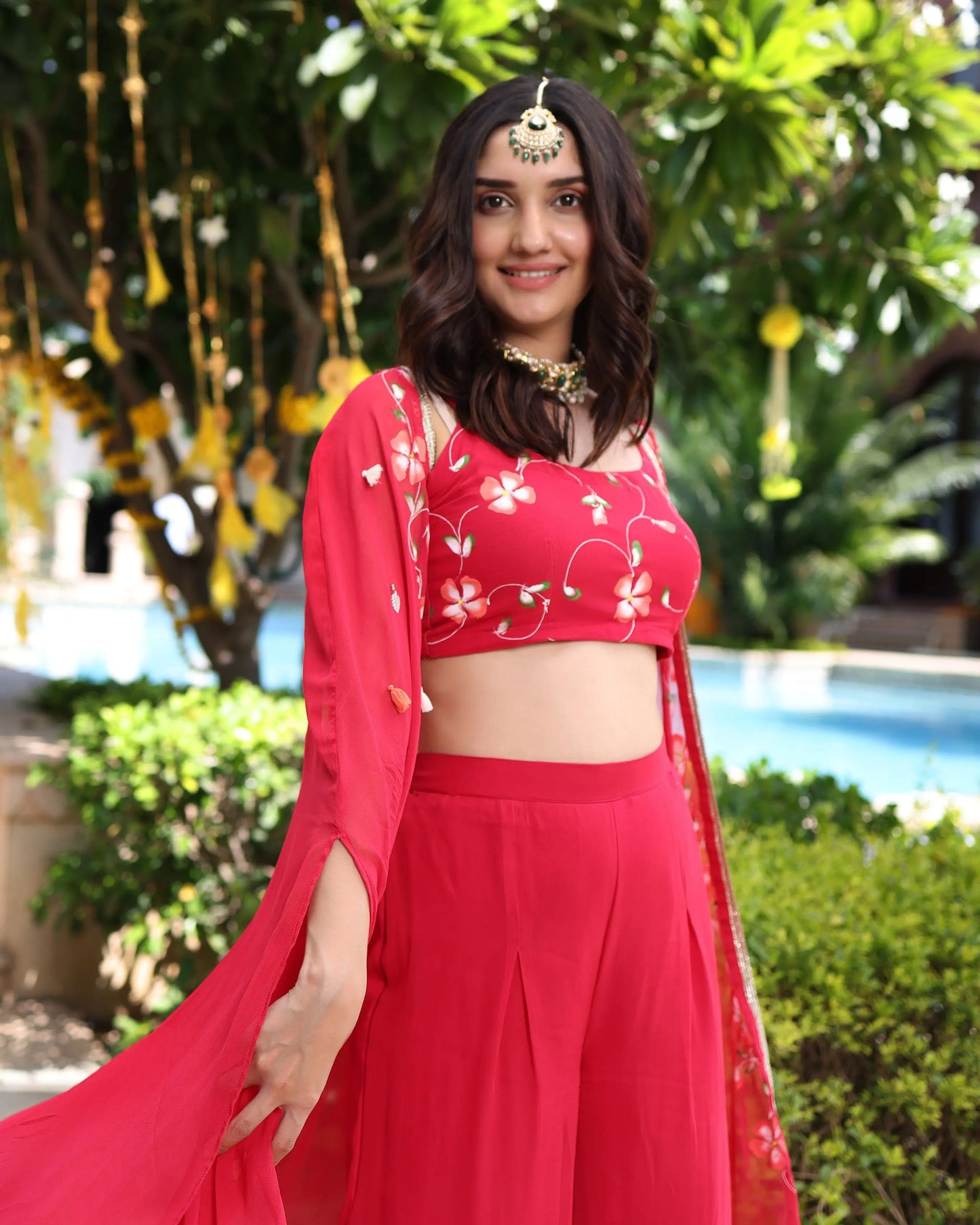 Hareeta Red Handpainted Georgette Coord Set My Store