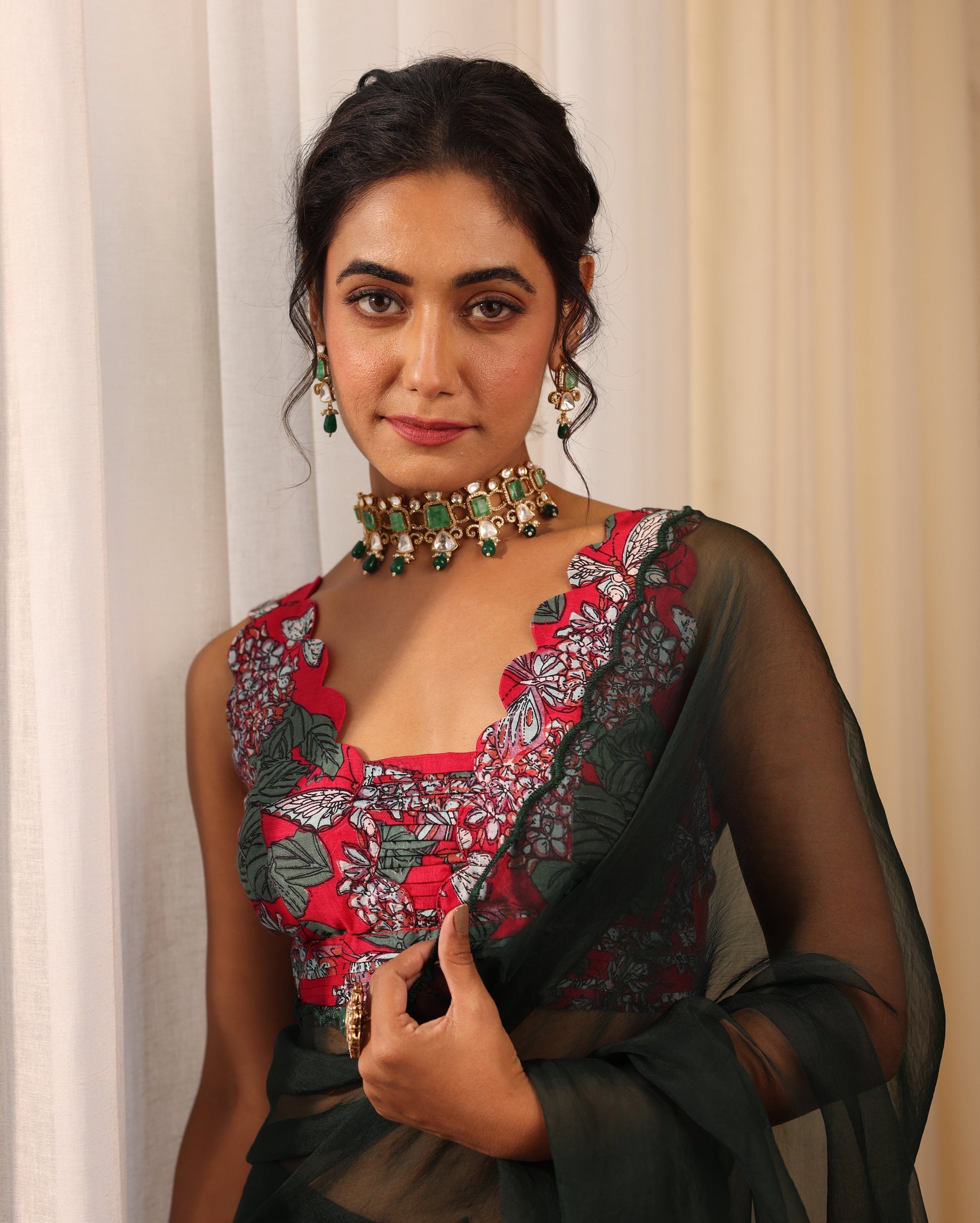 Riddhi Red Printed Chanderi Blouse My Store