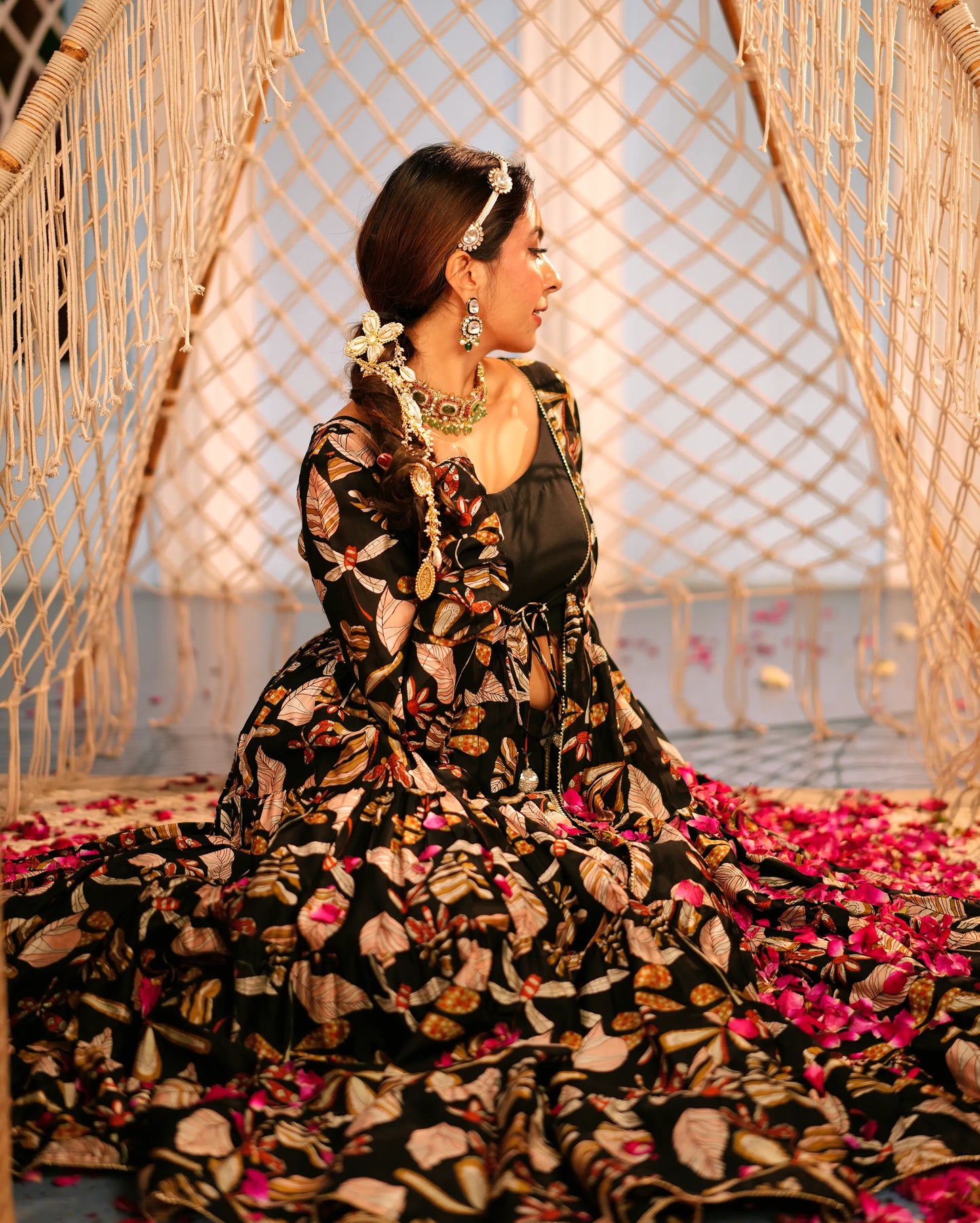 Jama Black Printed Chanderi Coord Set My Store