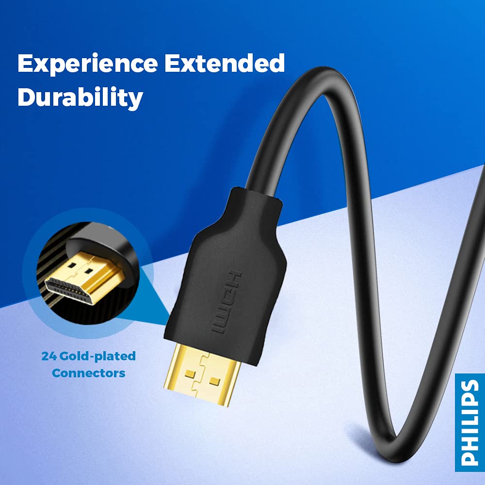 Philips  SWV5551  High Speed HDMI 2.0 Cable with Ethernet - Supports 3D, 4K 60Hz, Audio Return - 5 Meters, Black