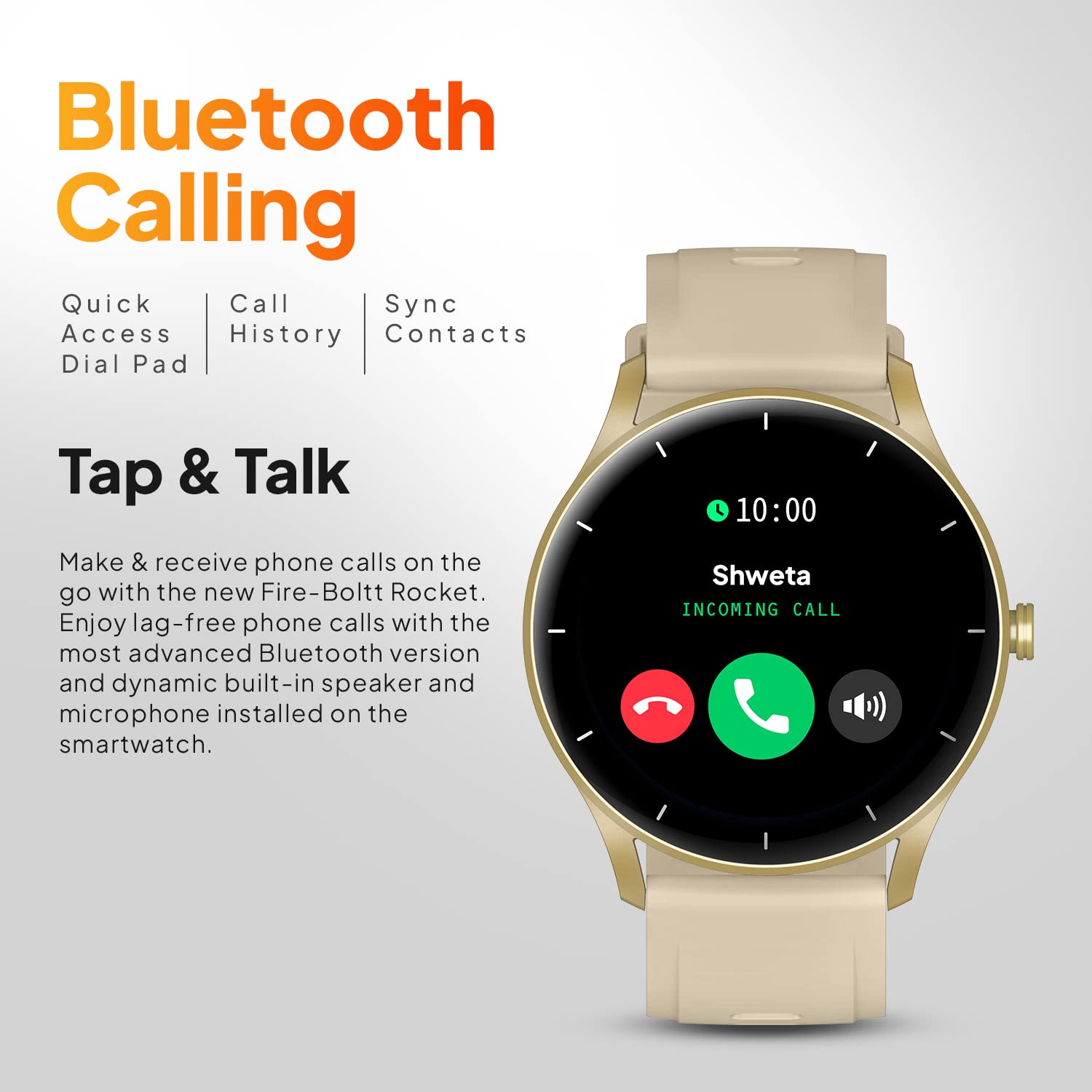 Fire-Boltt Rocket SmartWatch ‎BSW093 1.3" Bluetooth Calling Smartwatch with AI Voice Assistant, 100+ Sports Modes, 360 Health Suite Champagne Gold