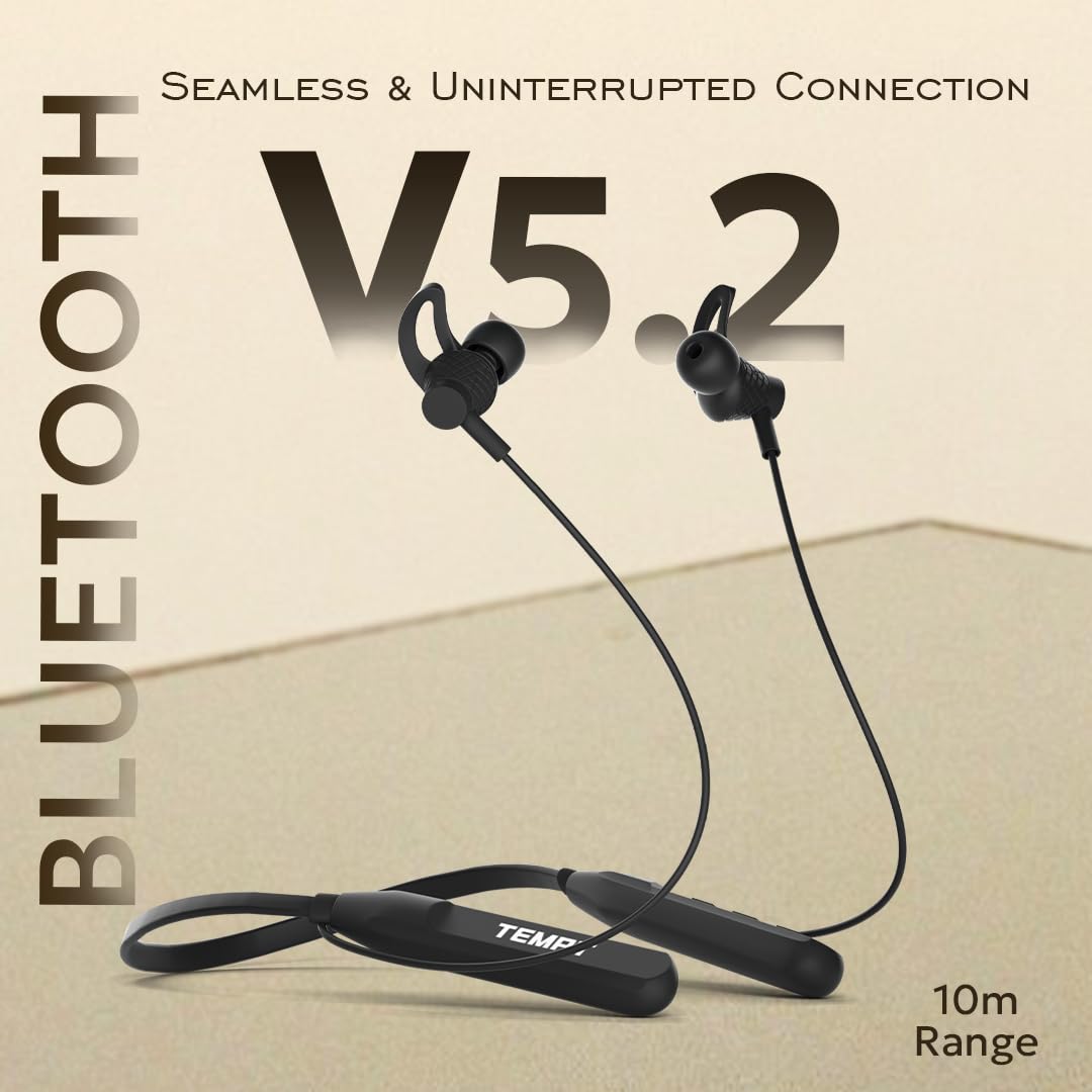 Tempt Rush X Neckband with 20 Hours Bluetooth Black