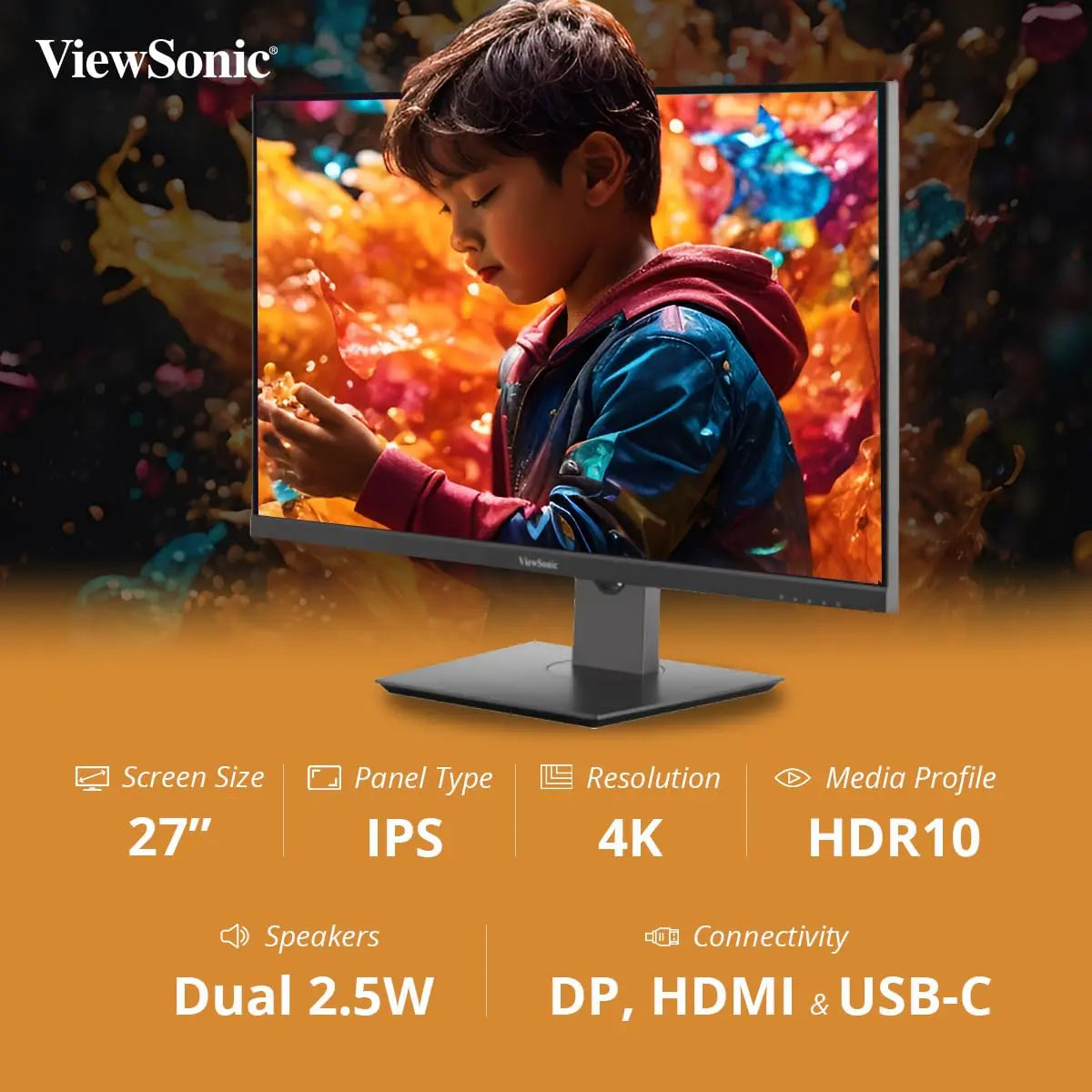 ViewSonic VX2762U-4K 27" 60Hz HDR10 4K UHD IPS HDR10 USB Type-C Monitor with Speakers My Store