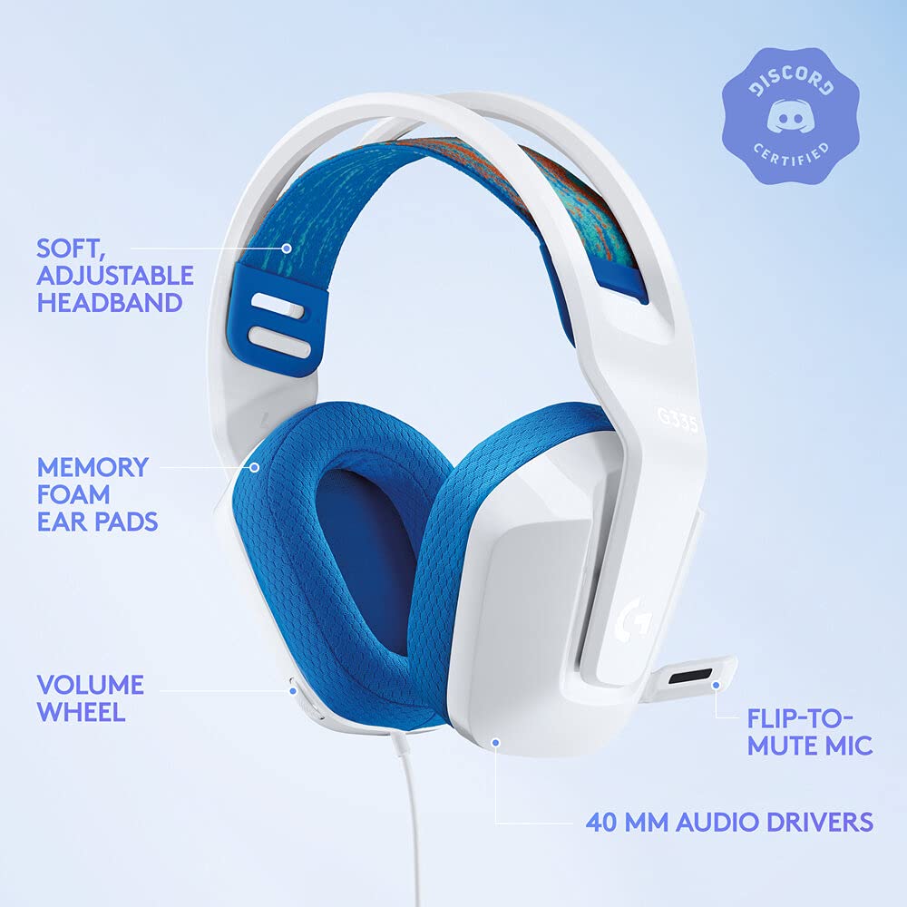 Logitech G335 Wired Lightweight Gaming Headphone  White
