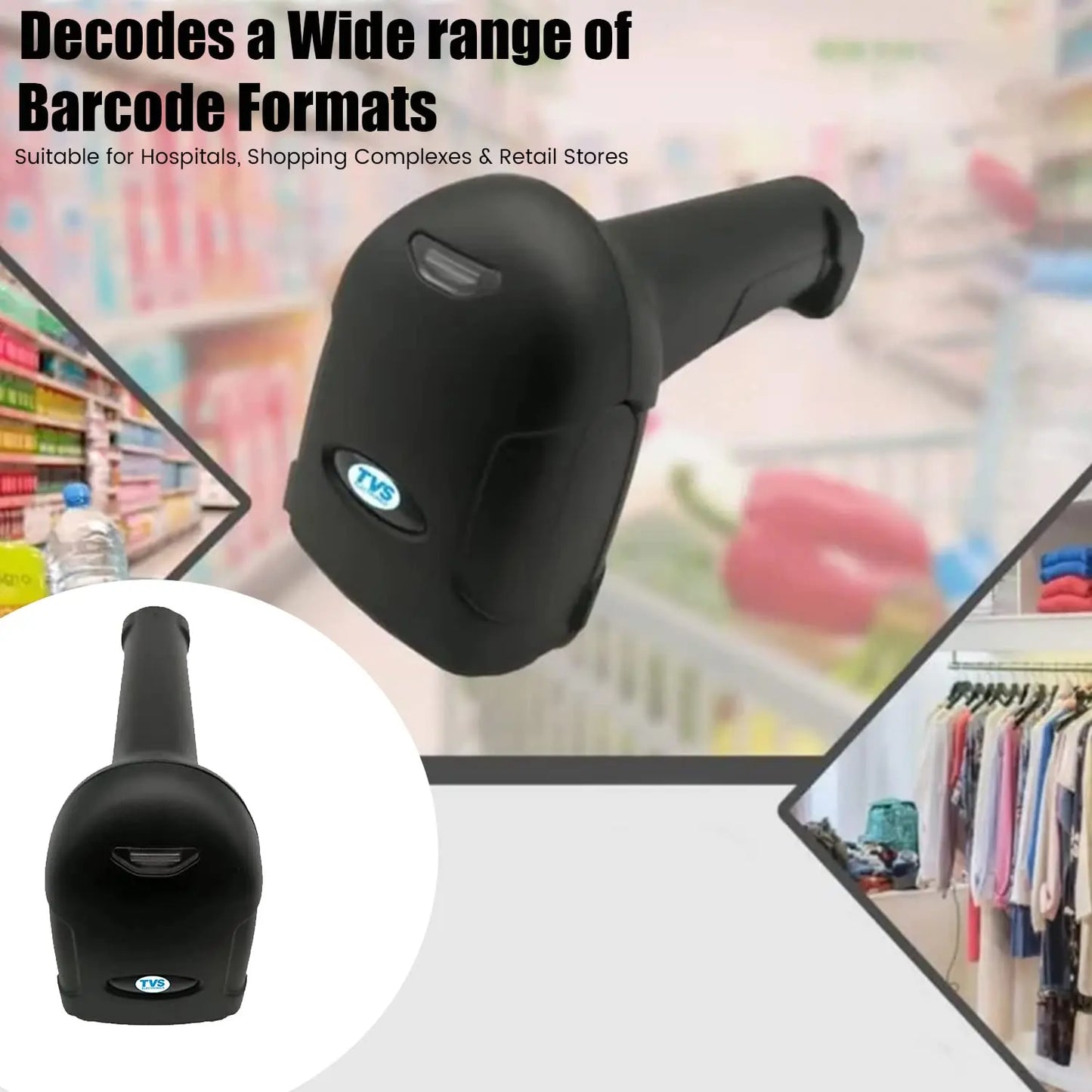 Tvs BS-i201G USB Wired Handheld Barcode Scanner 1D 2D QR Code Reader Black