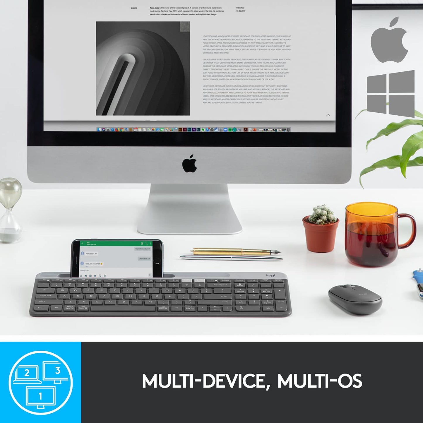 Logitech K580 Slim Multi-Device Wireless Keyboard – Bluetooth Receiver Graphite